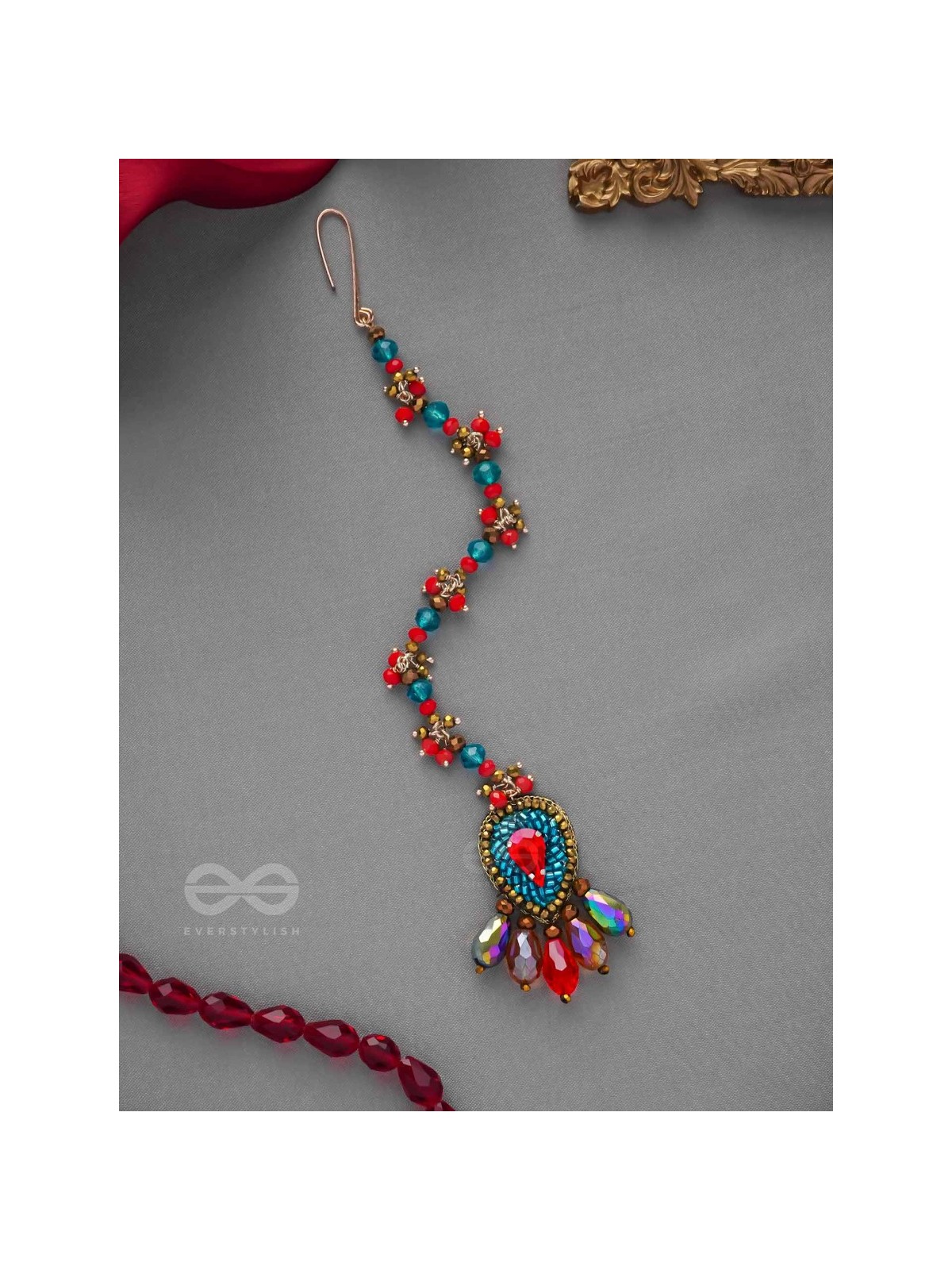 KOMYA - THE POLISHED CHARISMA - STONE, BEADS AND GLASS DROP EMBROIDERED MAANGTIKA