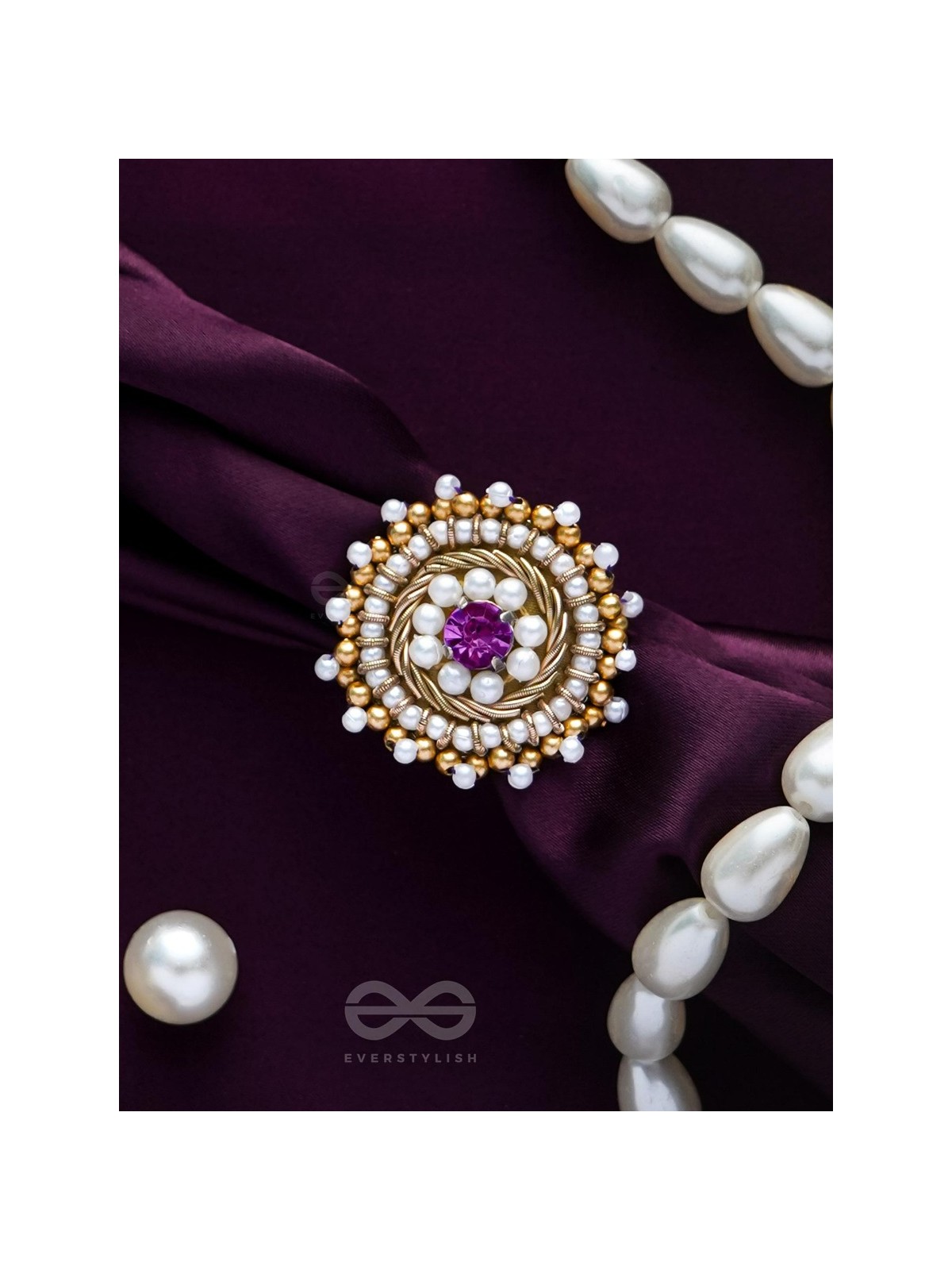 Kimbila - A Sweet Bud - Beads, Dabka And Stone Hand Embroidered Ring