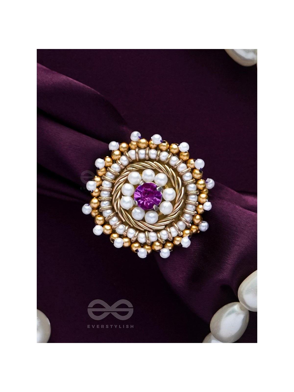 Kimbila - A Sweet Bud - Beads, Dabka And Stone Hand Embroidered Ring