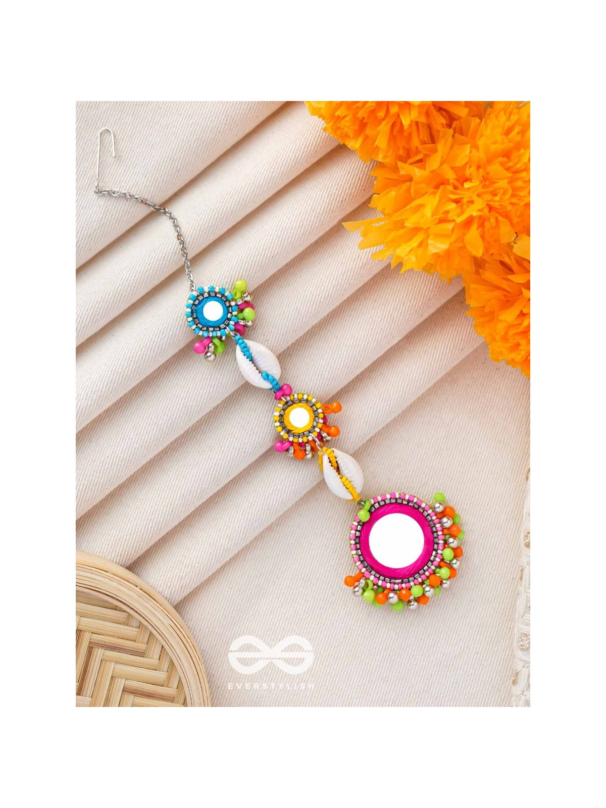 PRATIMITA - BEAUTY IN MIRROR - SHELL, BEADS AND MIRROR EMBROIDERED MAANGTIKA