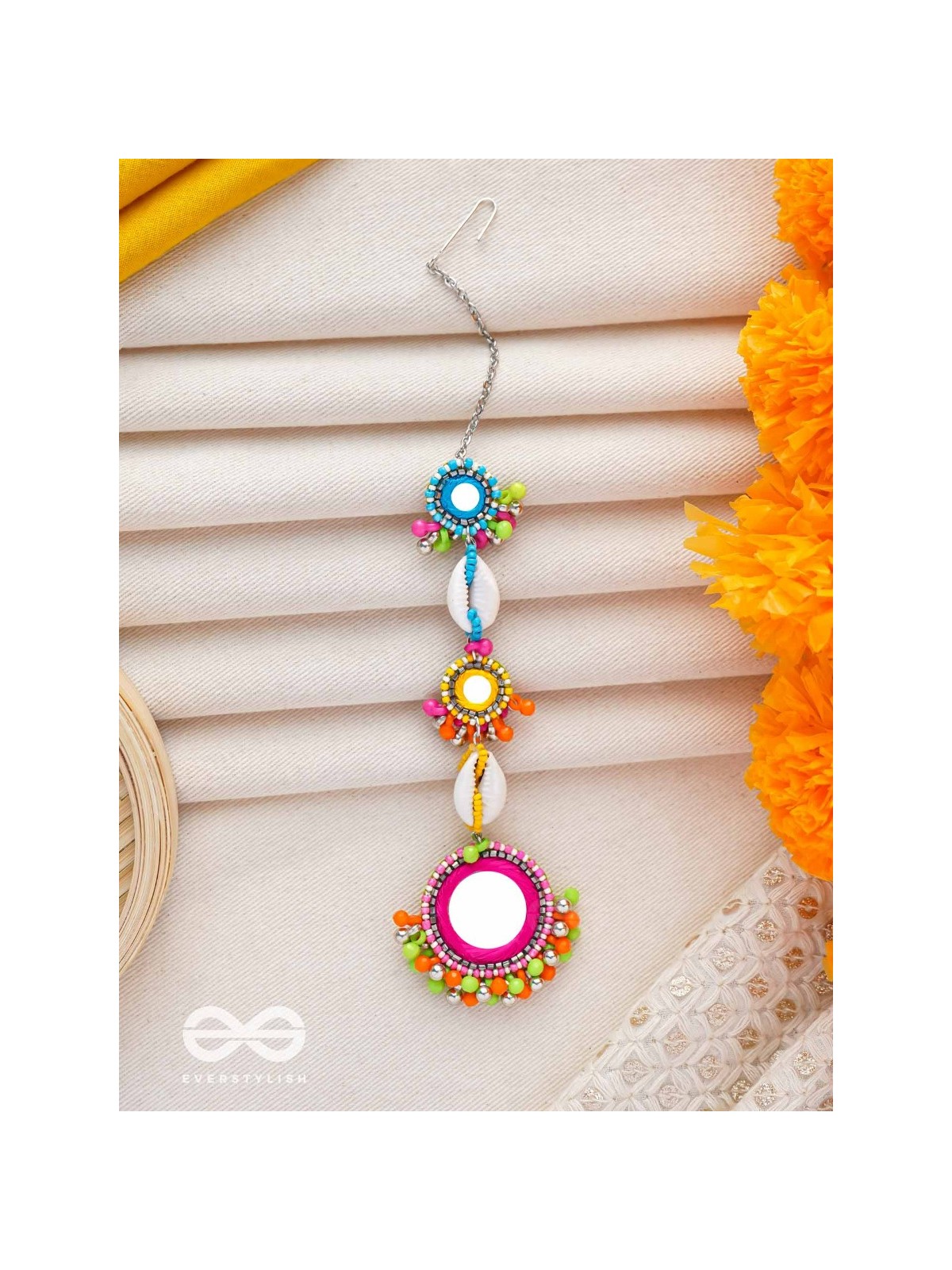 PRATIMITA - BEAUTY IN MIRROR - SHELL, BEADS AND MIRROR EMBROIDERED MAANGTIKA