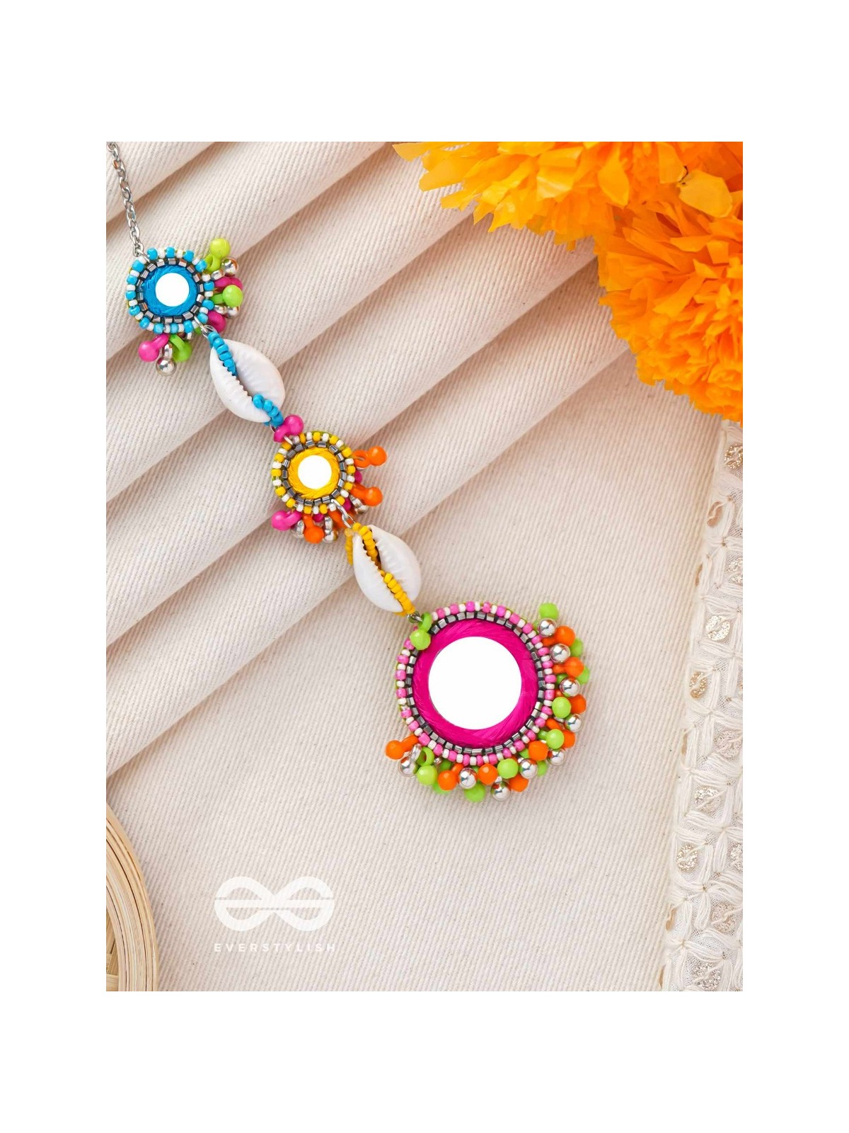 PRATIMITA - BEAUTY IN MIRROR - SHELL, BEADS AND MIRROR EMBROIDERED MAANGTIKA