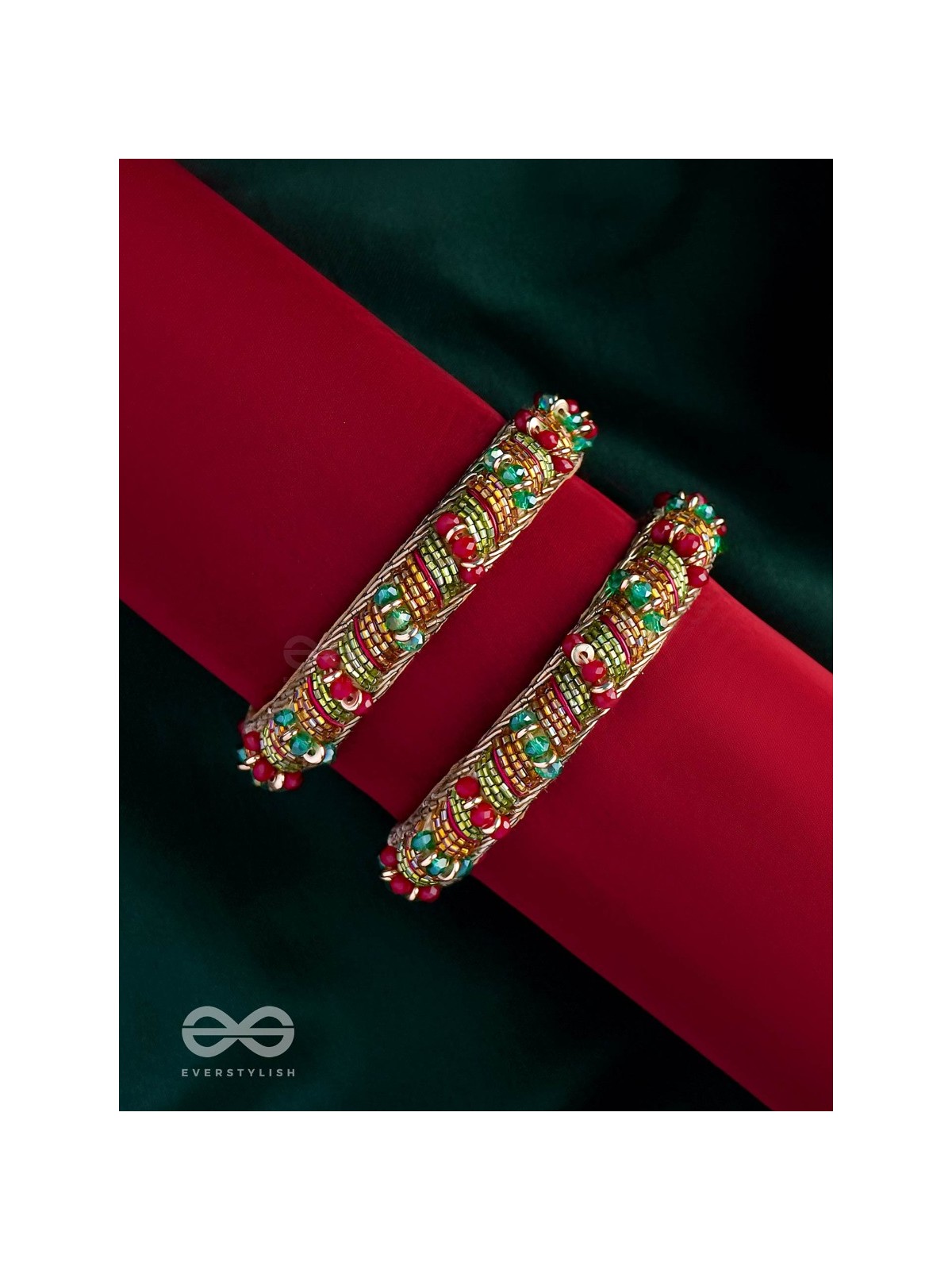 RUDHIRA - THE RED BEAUTY - CUTDANA AND BEADS EMBROIDERED BANGLES (SET OF 2)