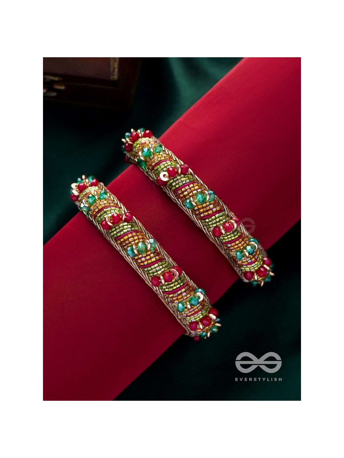 RUDHIRA - THE RED BEAUTY - CUTDANA AND BEADS EMBROIDERED BANGLES (SET OF 2)