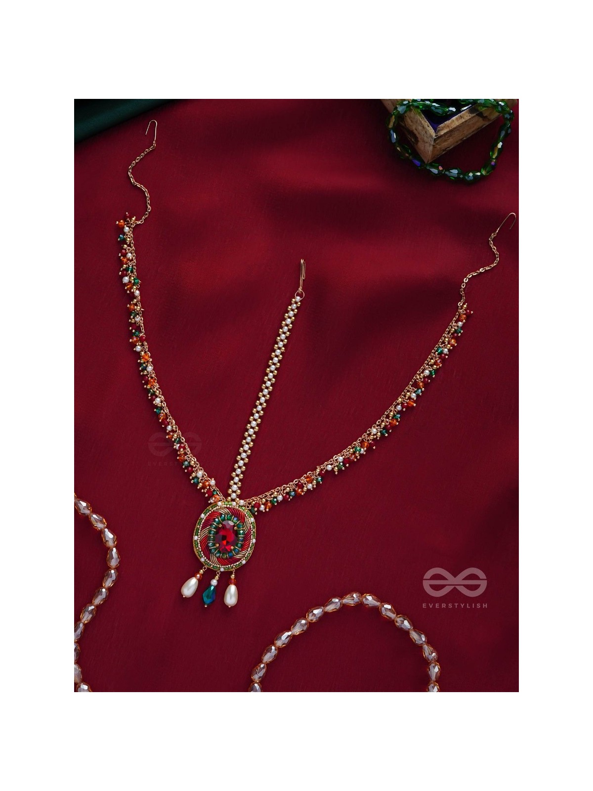 MADHUVARDHA - A RED CLOUD - STONE AND BEADS EMBROIDERED MAANGTIKA