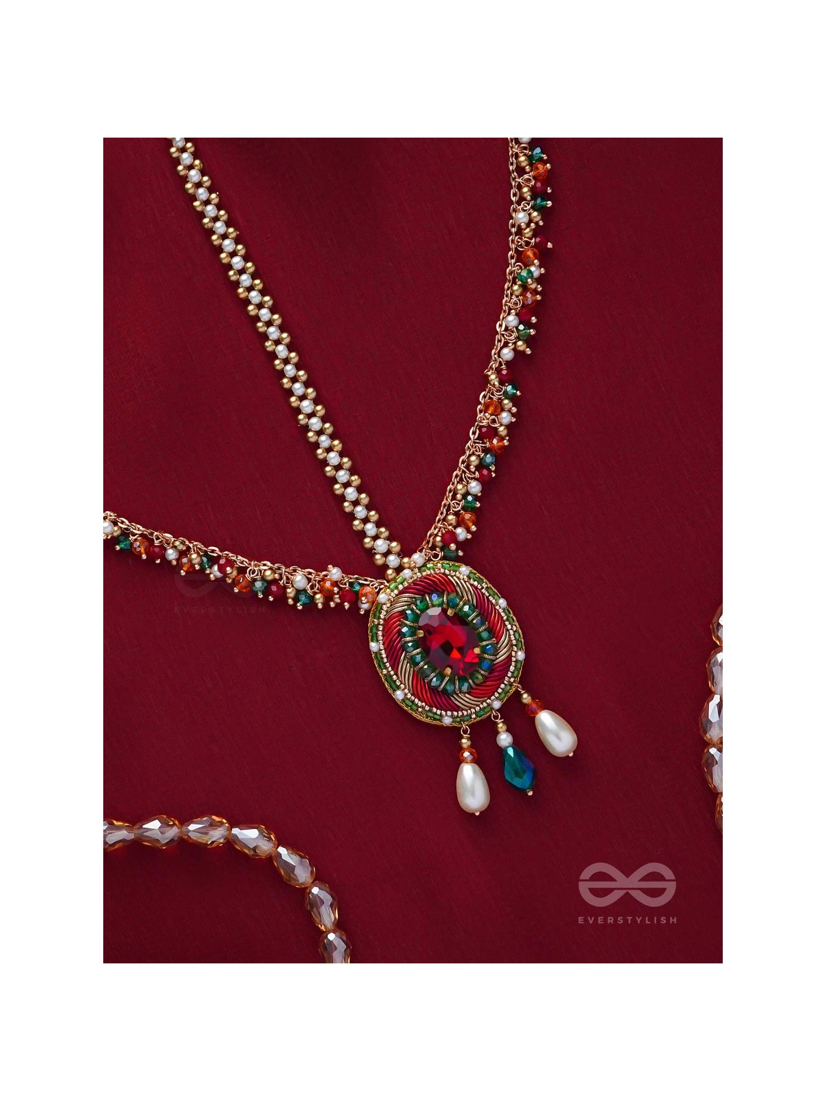 MADHUVARDHA - A RED CLOUD - STONE AND BEADS EMBROIDERED MAANGTIKA