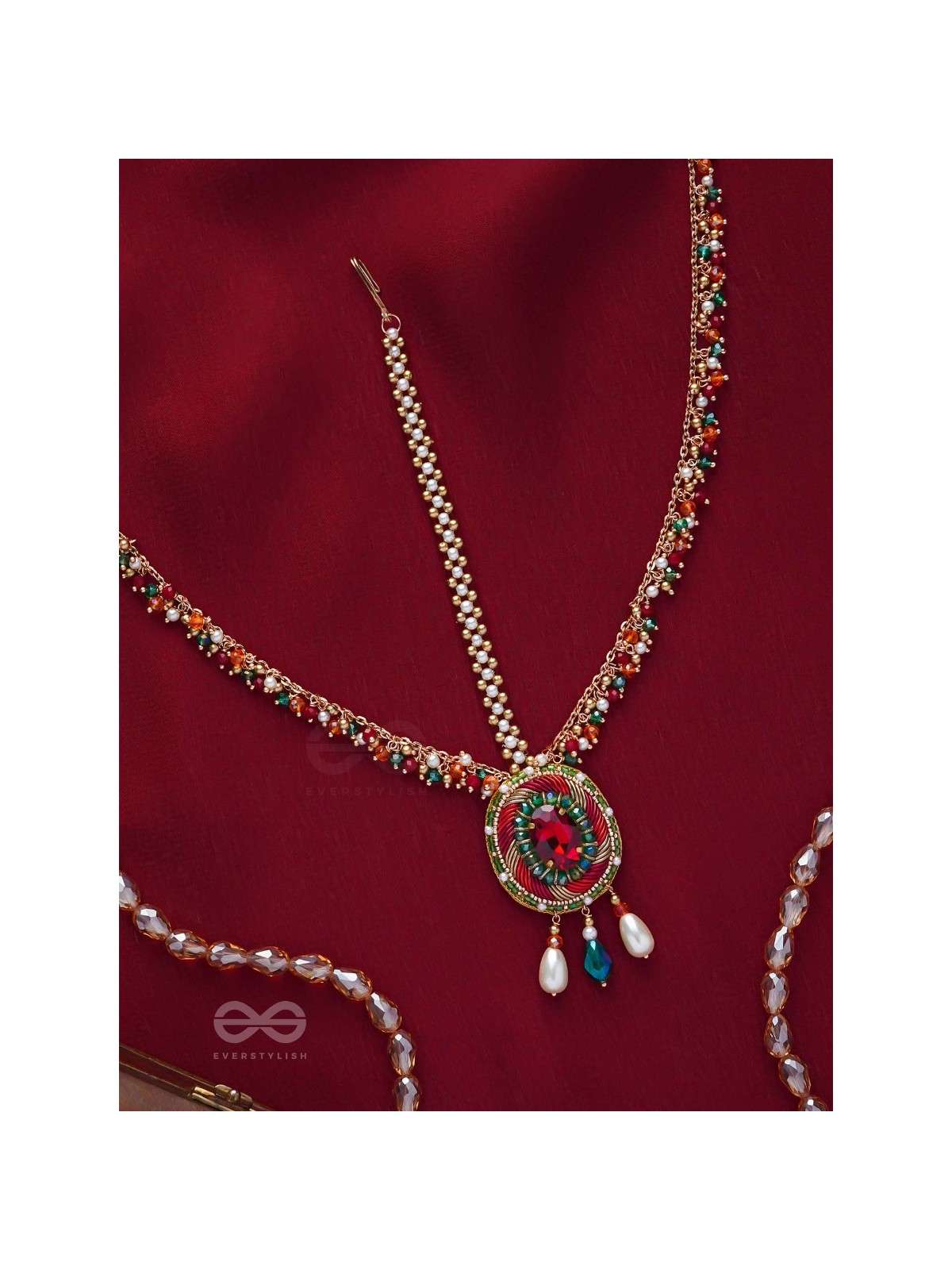 MADHUVARDHA - A RED CLOUD - STONE AND BEADS EMBROIDERED MAANGTIKA