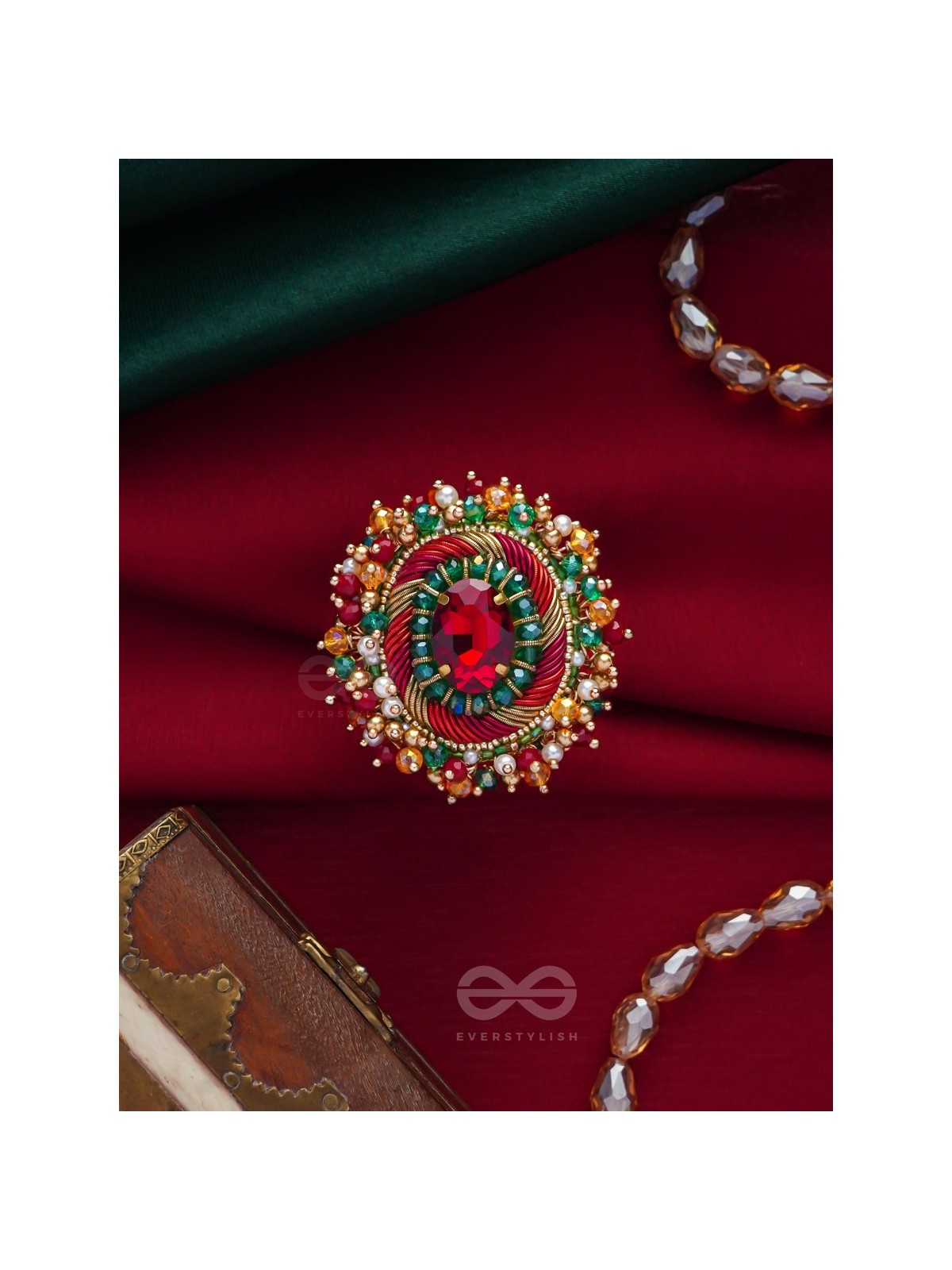 Vibhrajita - The Sparkling Gem - Beads, Dabka And Stone Hand Embroidered Ring (Multicolor)