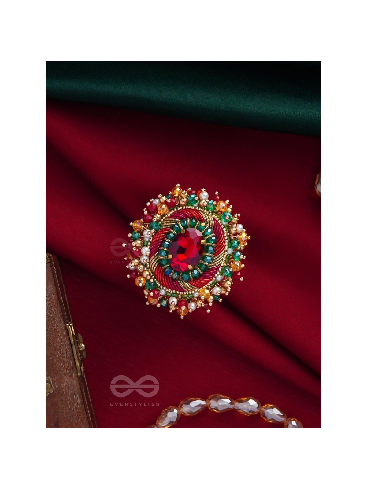 Vibhrajita - The Sparkling Gem - Beads, Dabka And Stone Hand Embroidered Ring (Multicolor)