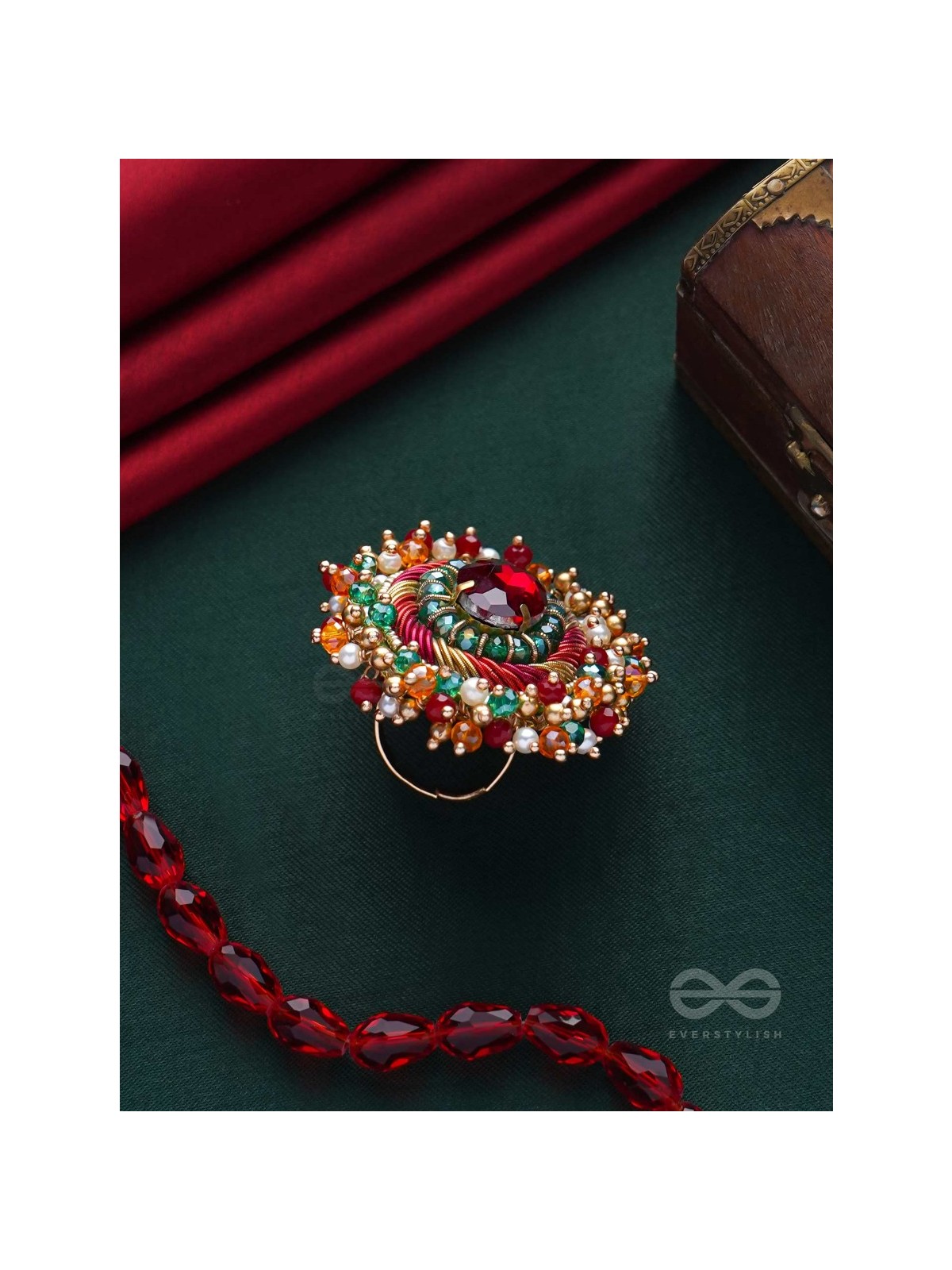 Vibhrajita - The Sparkling Gem - Beads, Dabka And Stone Hand Embroidered Ring (Multicolor)