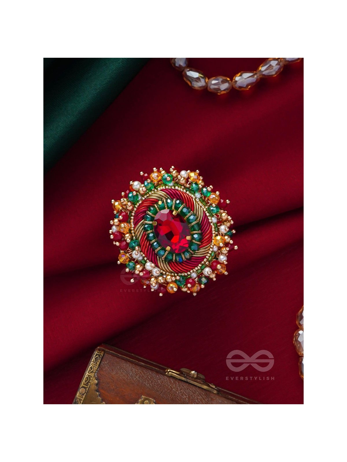 Vibhrajita - The Sparkling Gem - Beads, Dabka And Stone Hand Embroidered Ring (Multicolor)