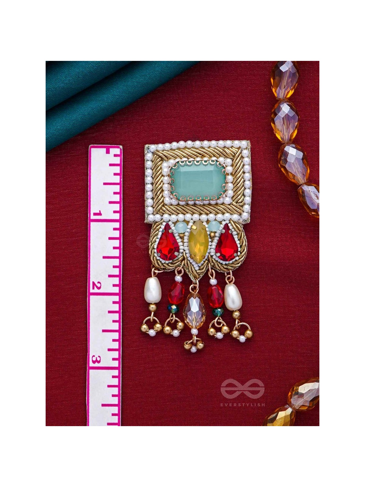 ANAGHA - THE SUNSET SPLENDOR - STONES, BEADS AND GLASS DROP EMBROIDERED EARRINGS