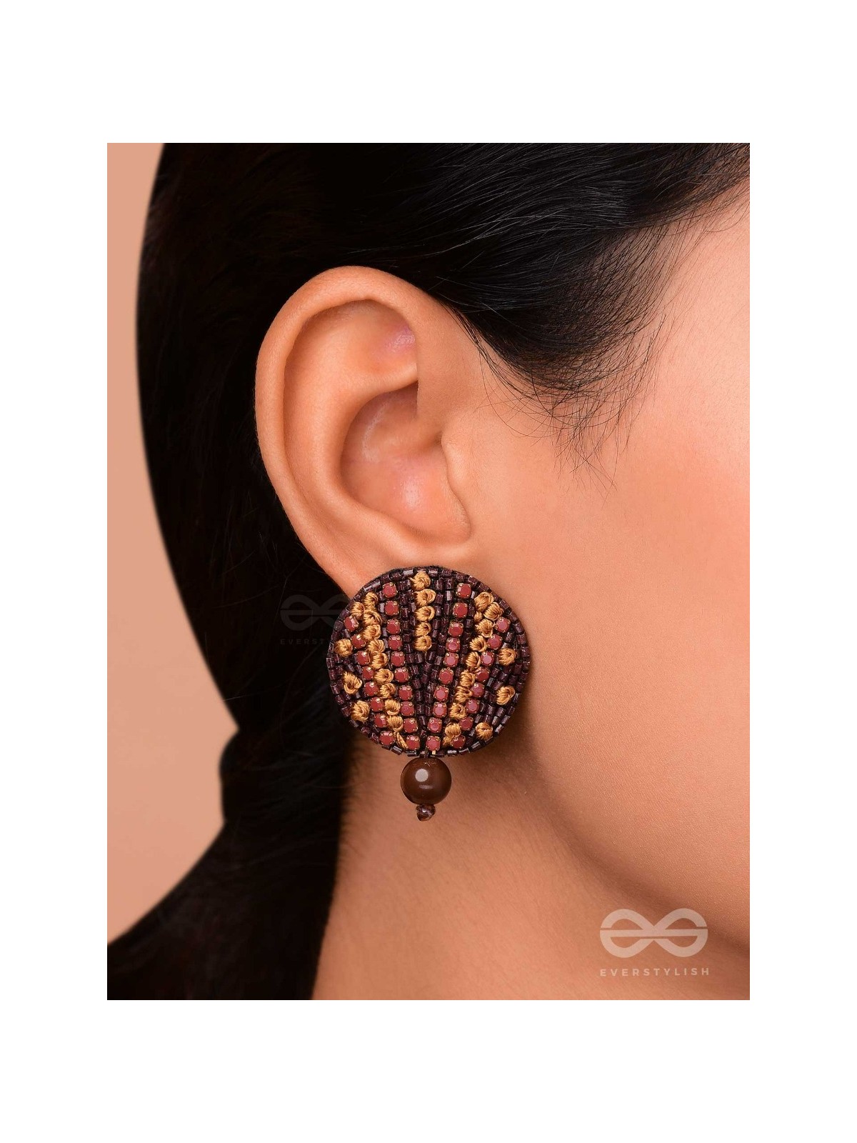 Mrdu - The Soft Nuance - Resham And Cutdana Hand Embroidered Earrings (Brown)