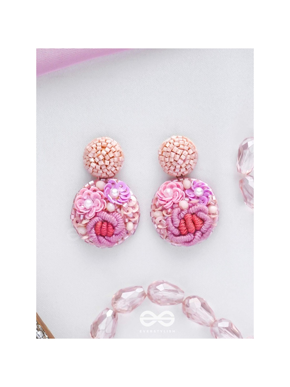 Pushpayita - Adorned With Flowers - Sequins, Cutdana, Resham And Beads Hand Embroidered Earrings