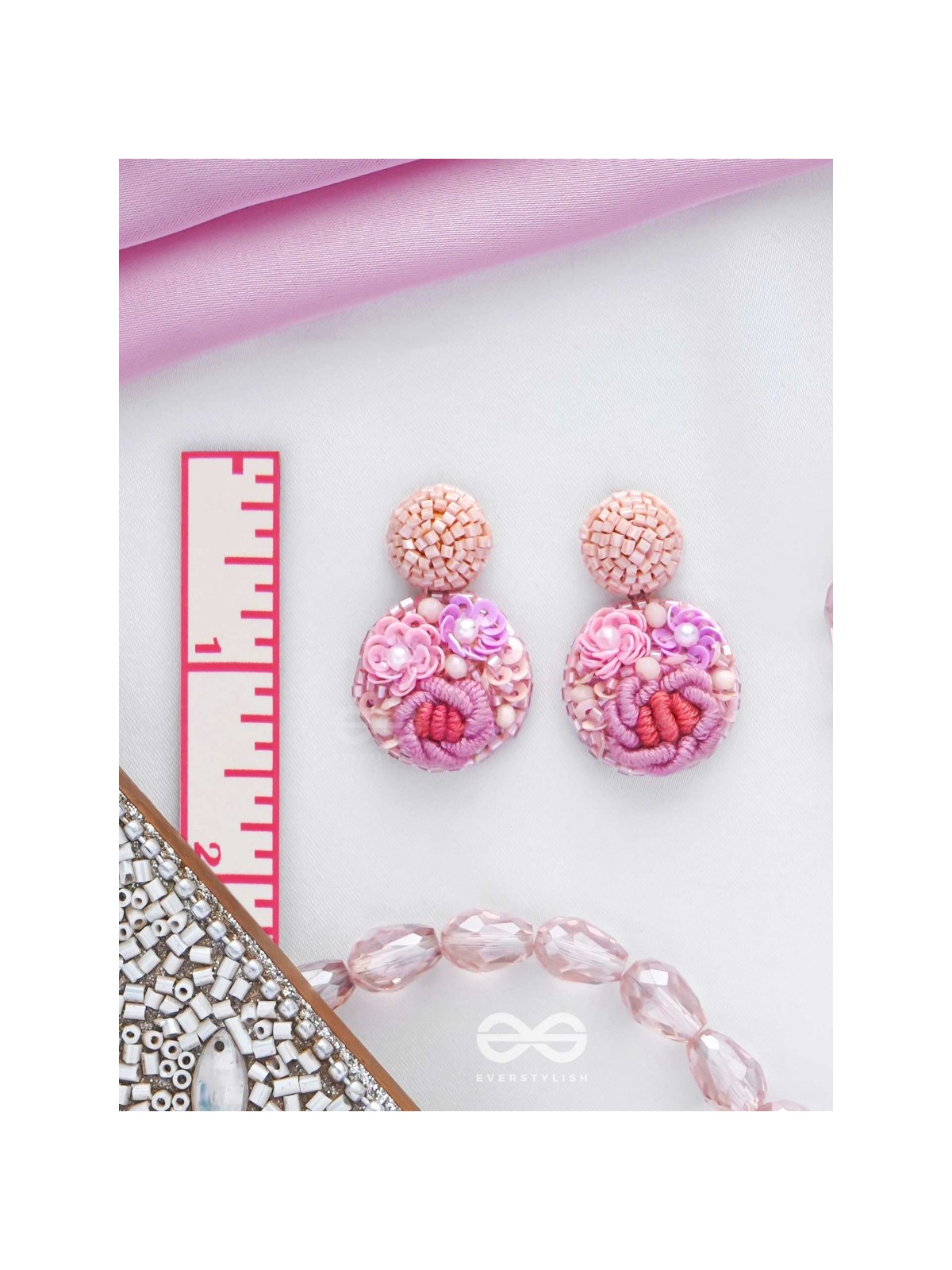 Pushpayita - Adorned With Flowers - Sequins, Cutdana, Resham And Beads Hand Embroidered Earrings