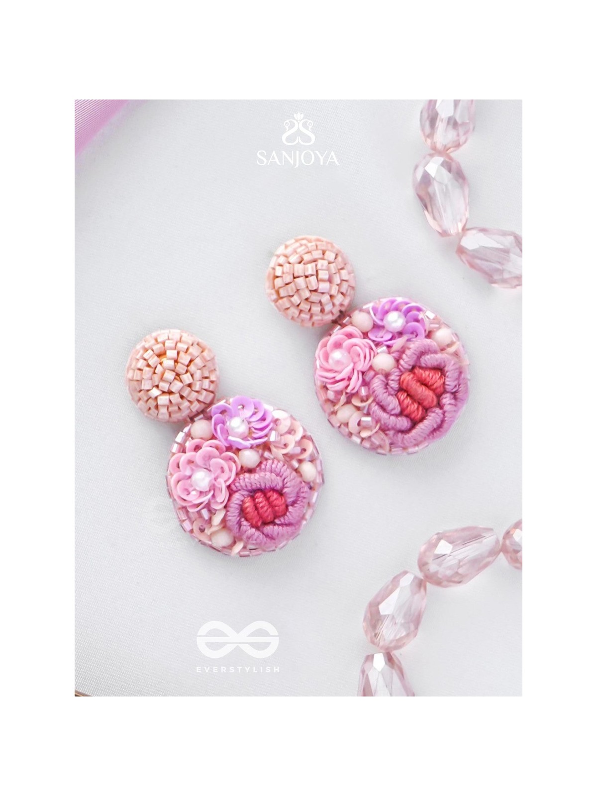 Pushpayita - Adorned With Flowers - Sequins, Cutdana, Resham And Beads Hand Embroidered Earrings