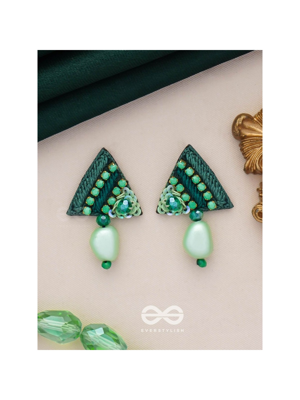 UDBHID - THE SPROUTING VITALITY - SEQUINS AND BEADS EMBROIDERED EARRINGS (GREEN)