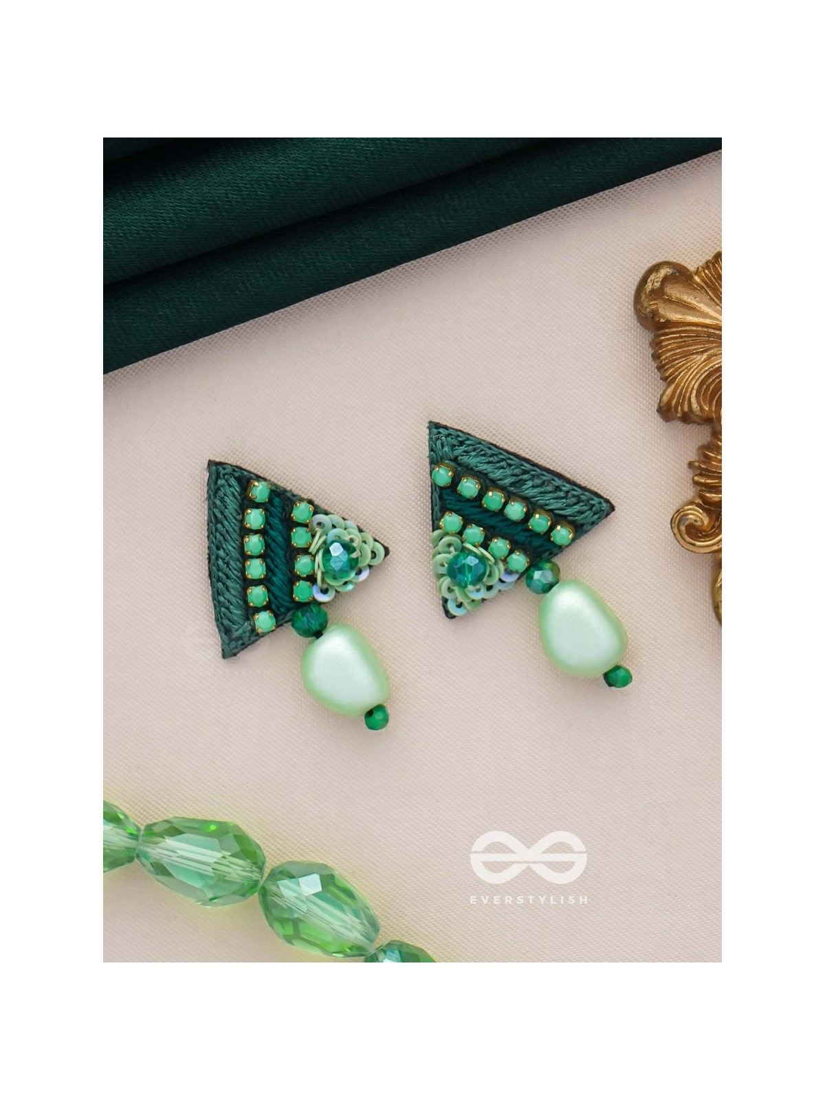 UDBHID - THE SPROUTING VITALITY - SEQUINS AND BEADS EMBROIDERED EARRINGS (GREEN)