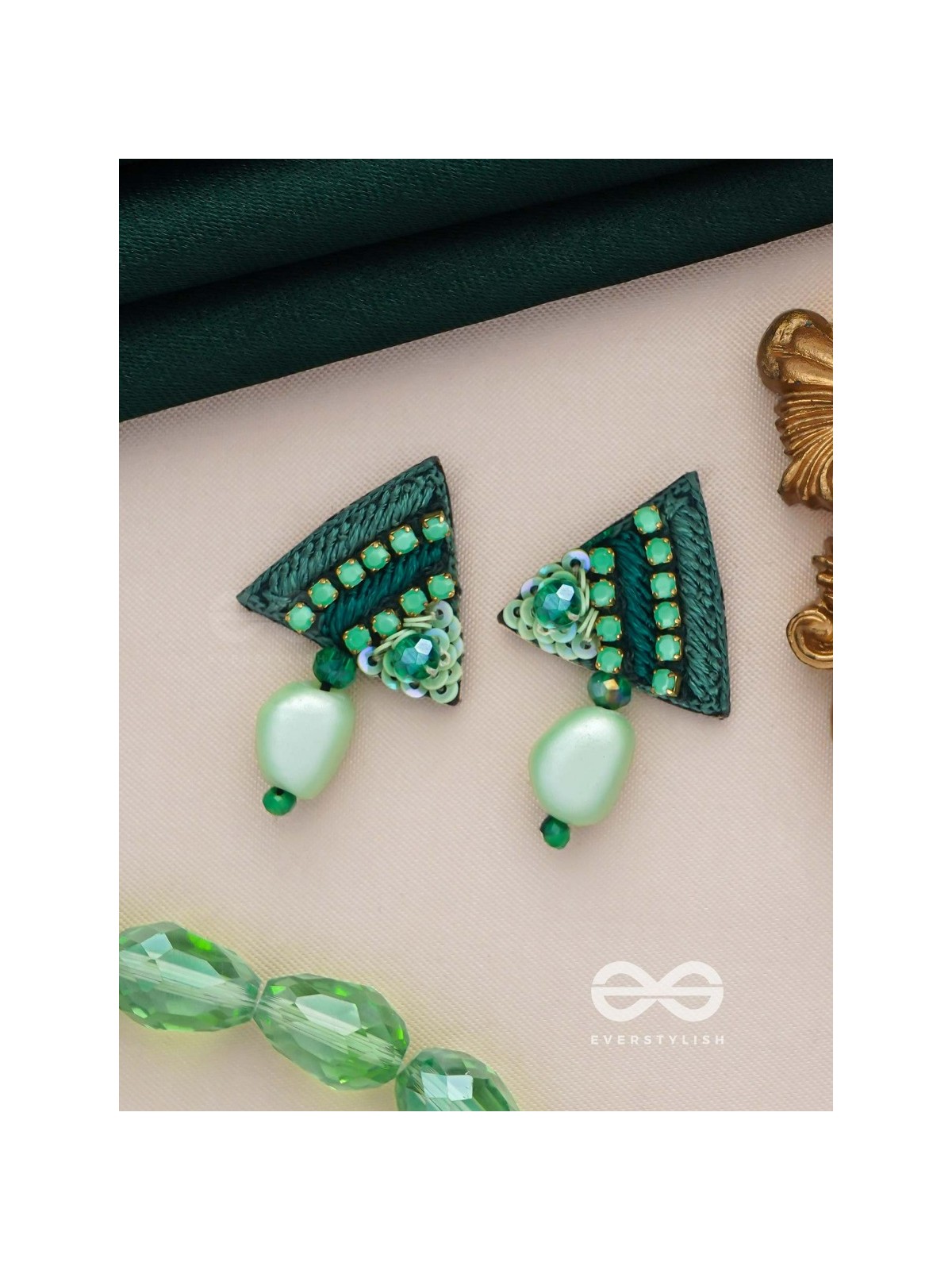 UDBHID - THE SPROUTING VITALITY - SEQUINS AND BEADS EMBROIDERED EARRINGS (GREEN)