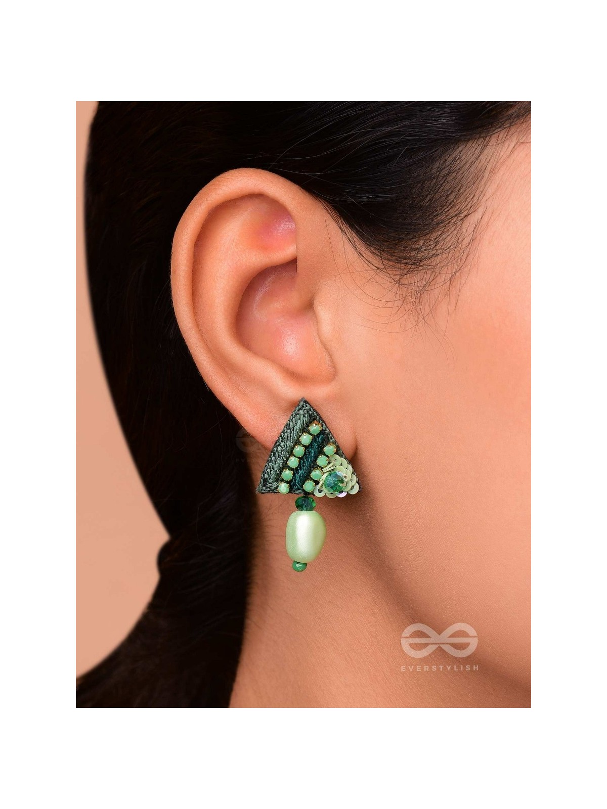UDBHID - THE SPROUTING VITALITY - SEQUINS AND BEADS EMBROIDERED EARRINGS (GREEN)