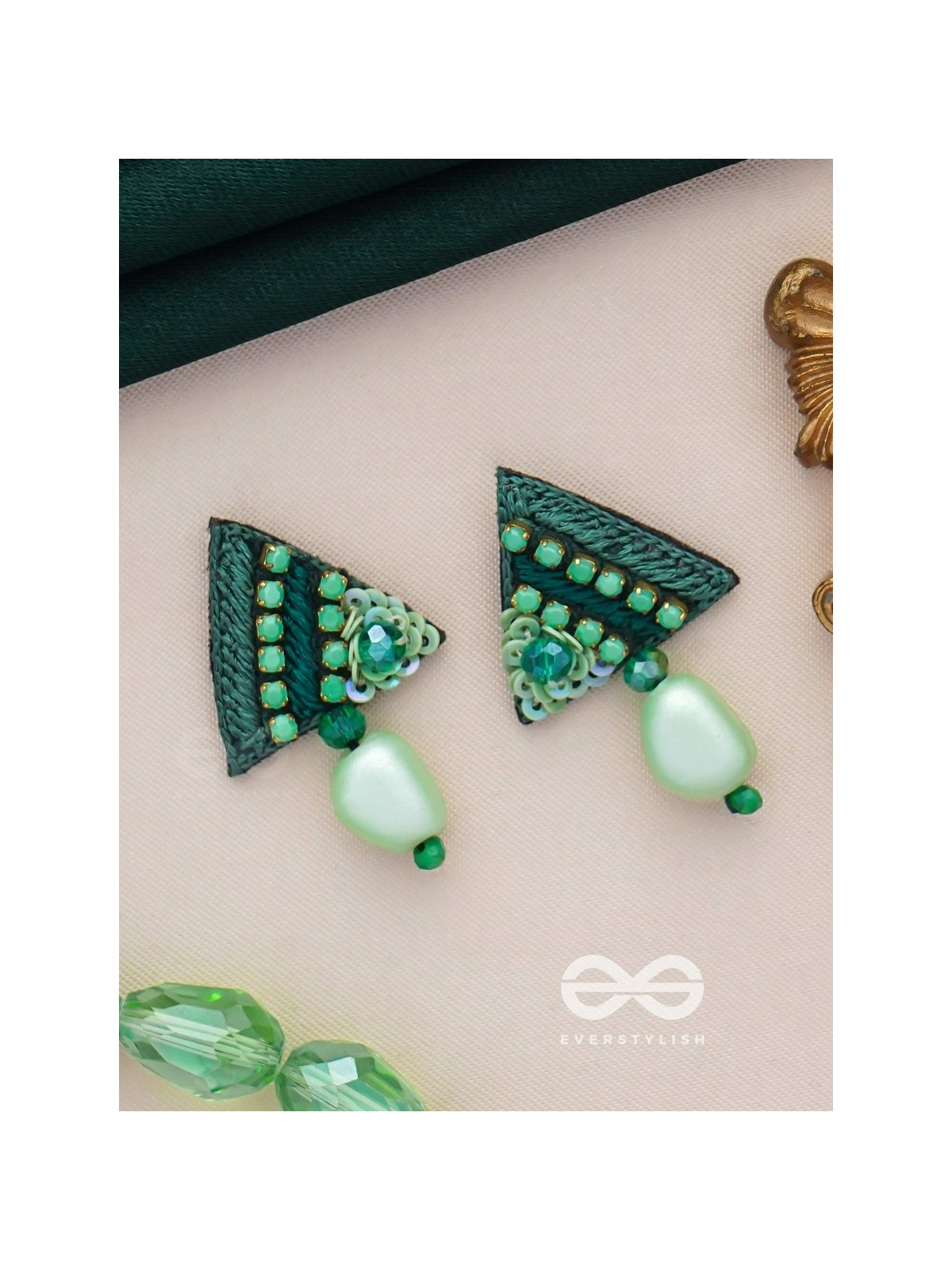 UDBHID - THE SPROUTING VITALITY - SEQUINS AND BEADS EMBROIDERED EARRINGS (GREEN)