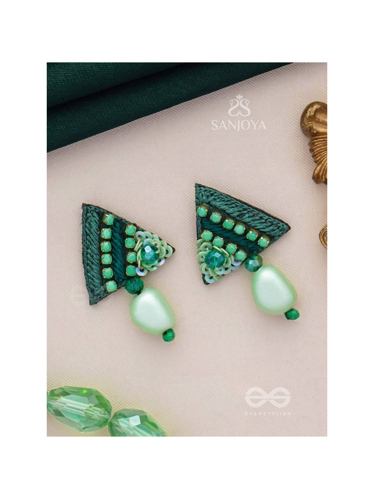UDBHID - THE SPROUTING VITALITY - SEQUINS AND BEADS EMBROIDERED EARRINGS (GREEN)