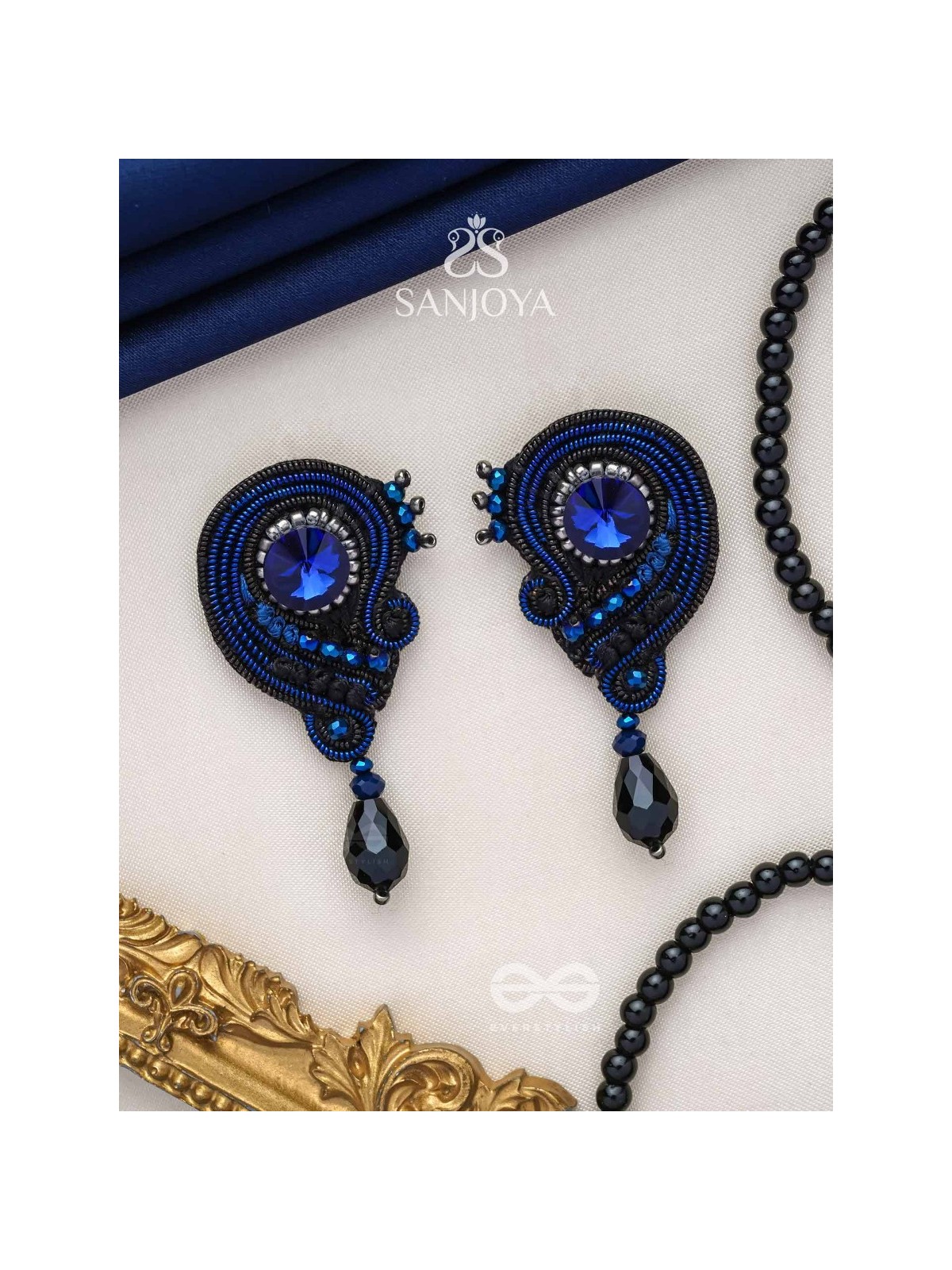 ULLAMBHA - THE GRACEFUL CASCADE - BEADS, STONE AND GLASS DROP EMBROIDERED EARRINGS