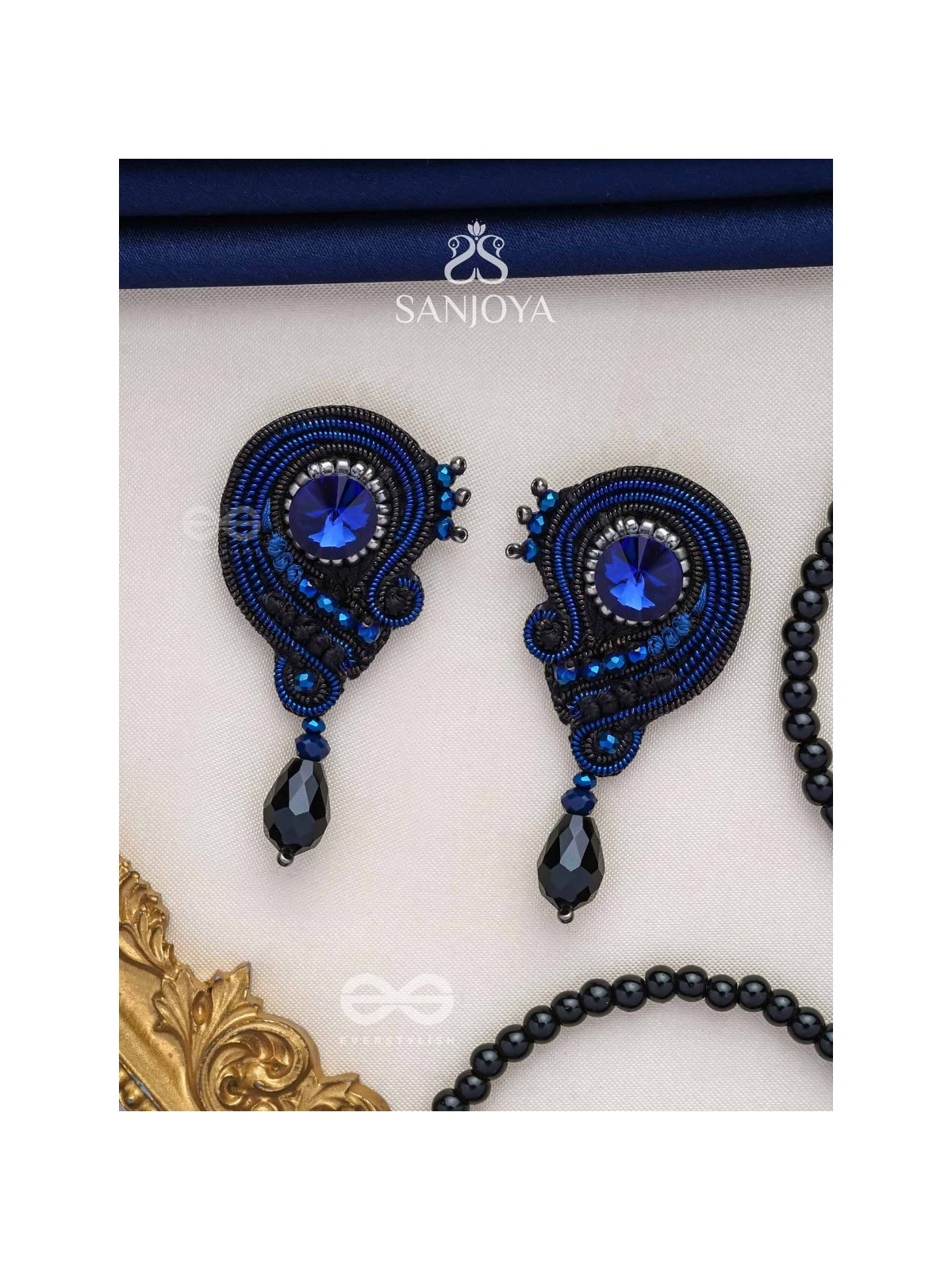 ULLAMBHA - THE GRACEFUL CASCADE - BEADS, STONE AND GLASS DROP EMBROIDERED EARRINGS