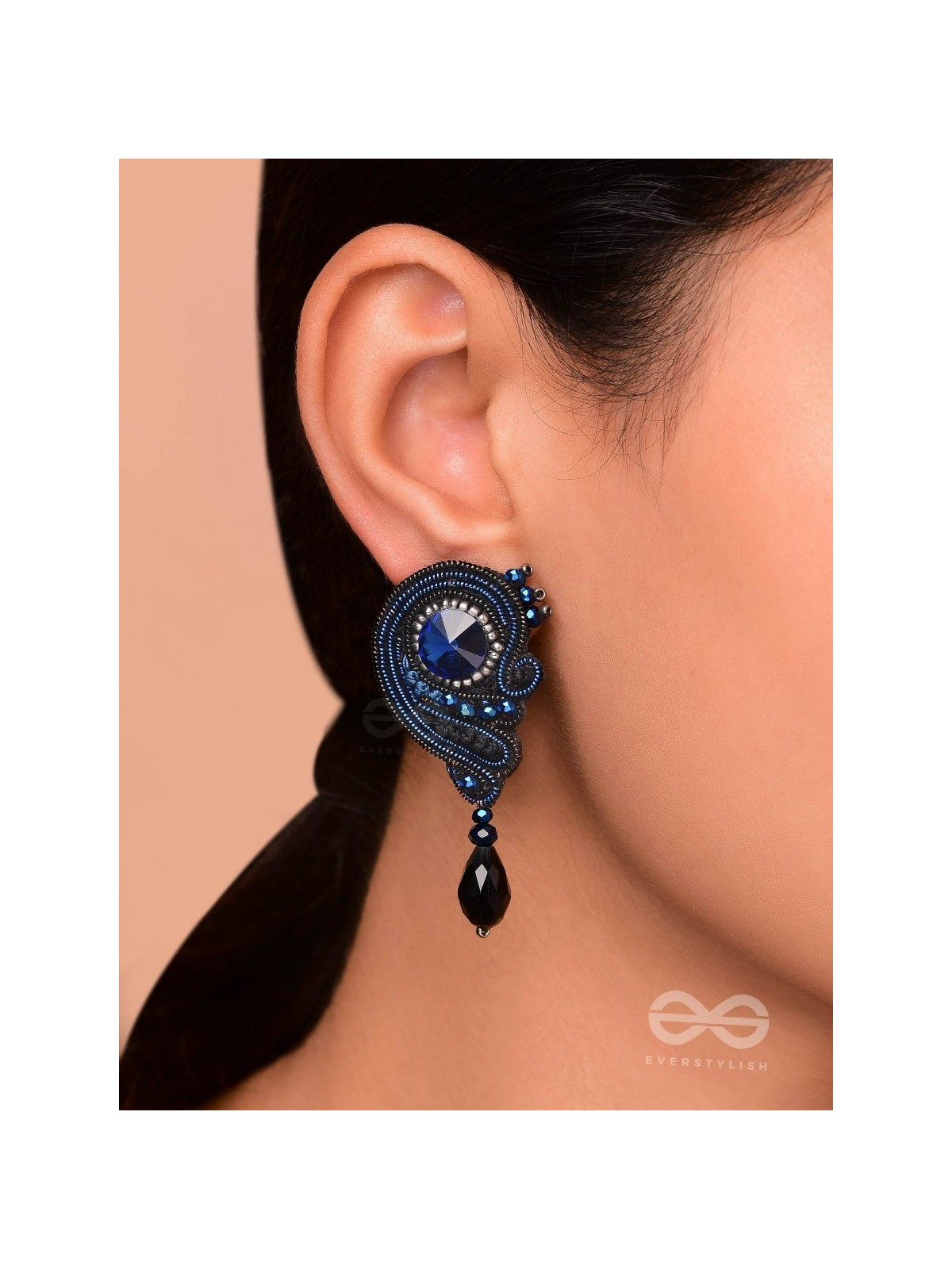 ULLAMBHA - THE GRACEFUL CASCADE - BEADS, STONE AND GLASS DROP EMBROIDERED EARRINGS