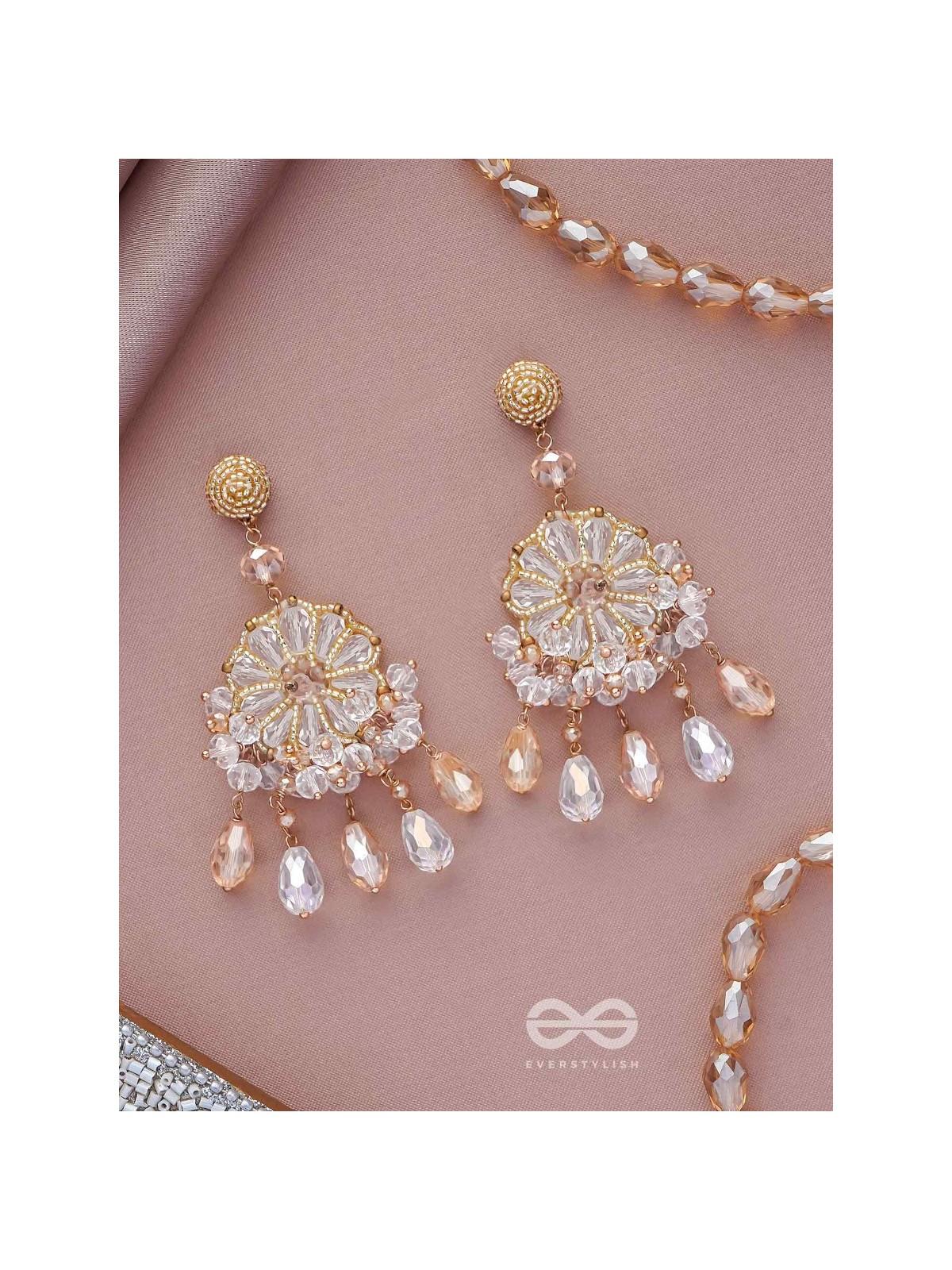 PRASANNA - THE PURE - BEADS AND GLASS DROPS EMBROIDERED EARRINGS