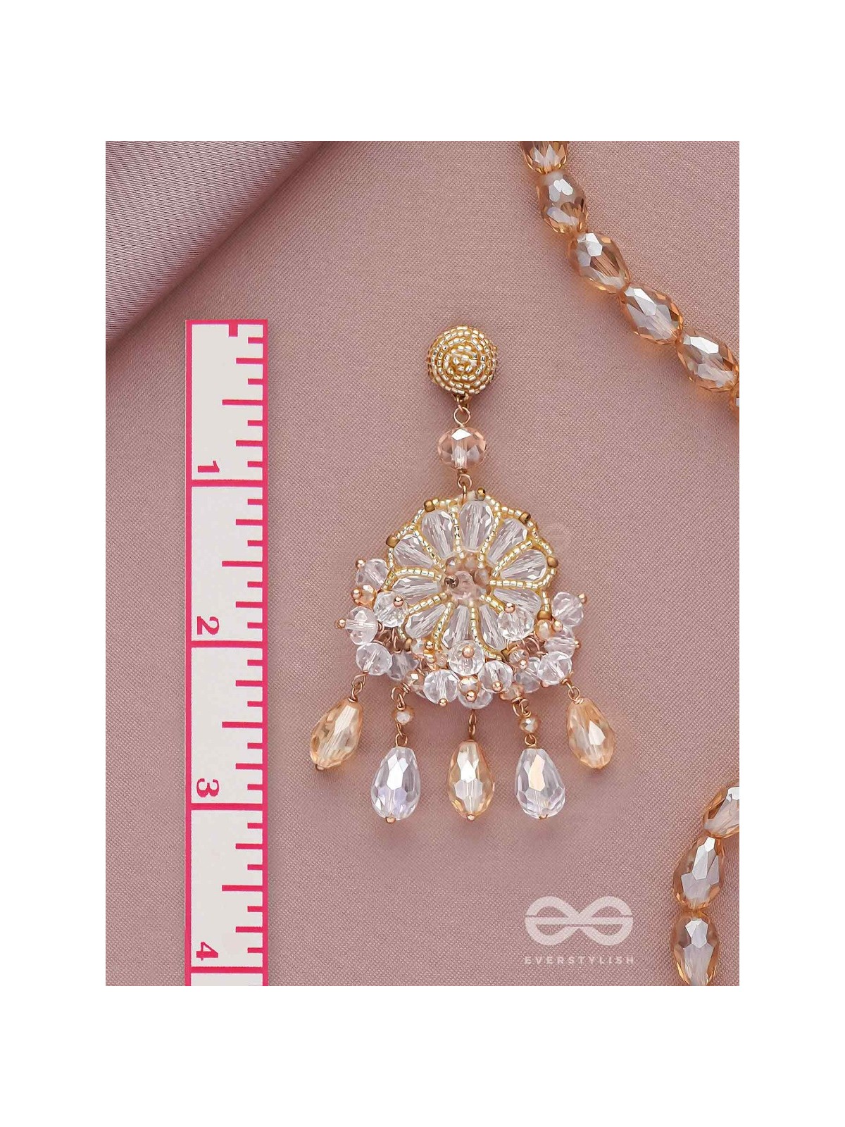 PRASANNA - THE PURE - BEADS AND GLASS DROPS EMBROIDERED EARRINGS