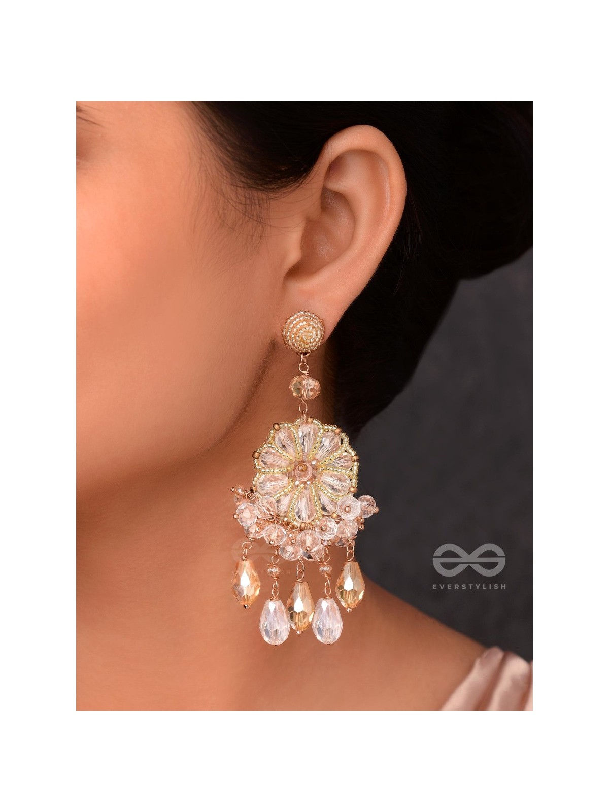 PRASANNA - THE PURE - BEADS AND GLASS DROPS EMBROIDERED EARRINGS
