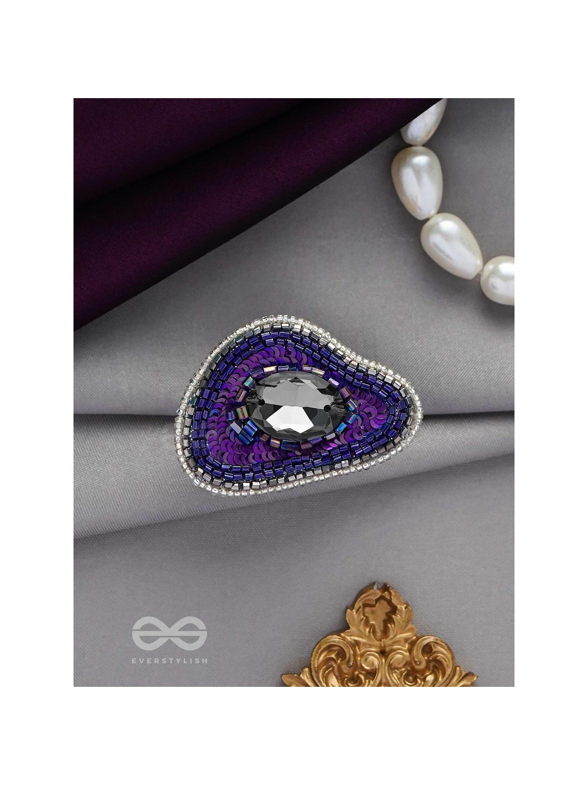 ANAVRITI - THE UNFURLING ELEGANCE - STONE, SEQUINS AND BEADS EMBROIDERED RING (PURPLE)