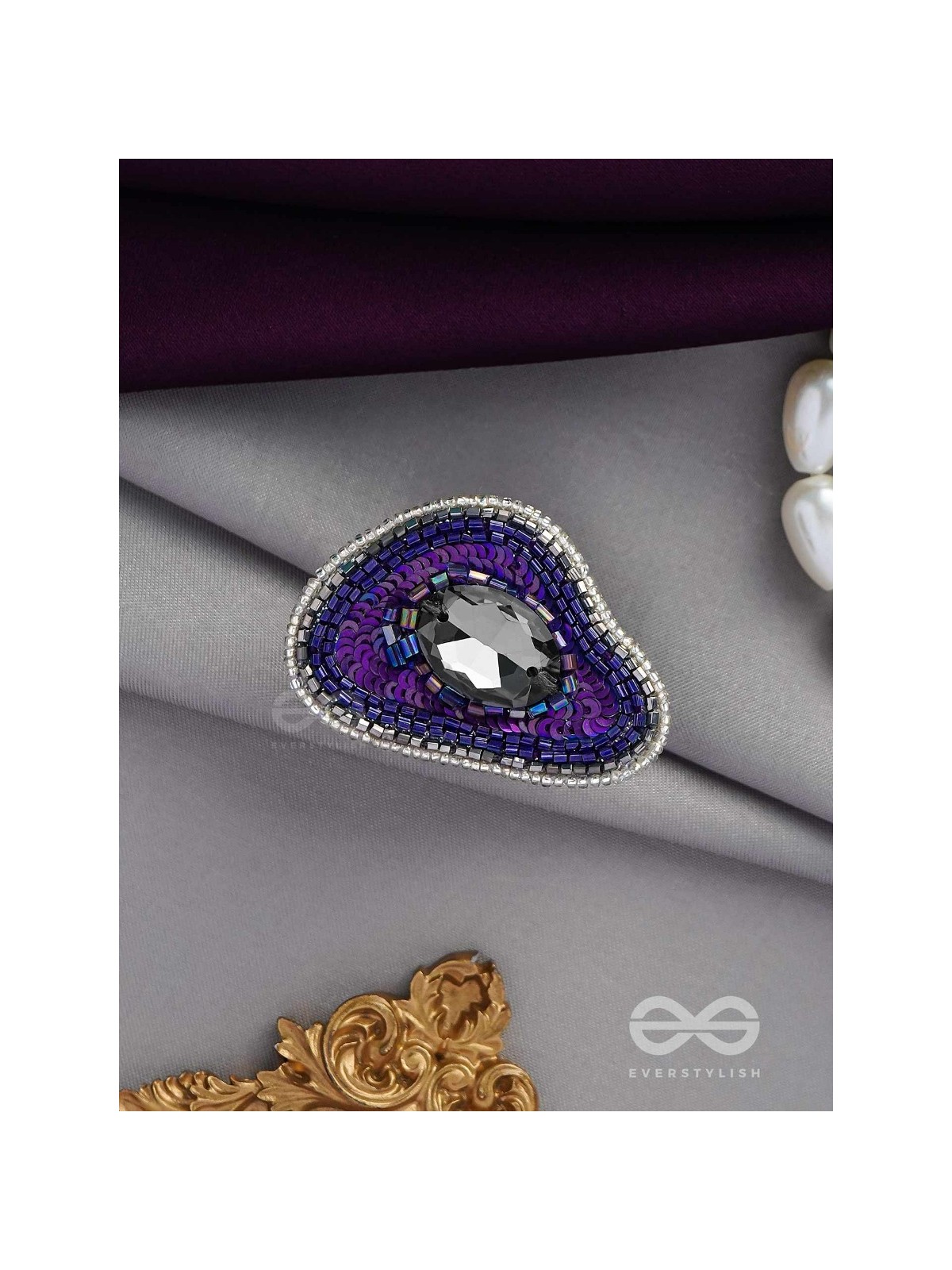 ANAVRITI - THE UNFURLING ELEGANCE - STONE, SEQUINS AND BEADS EMBROIDERED RING (PURPLE)