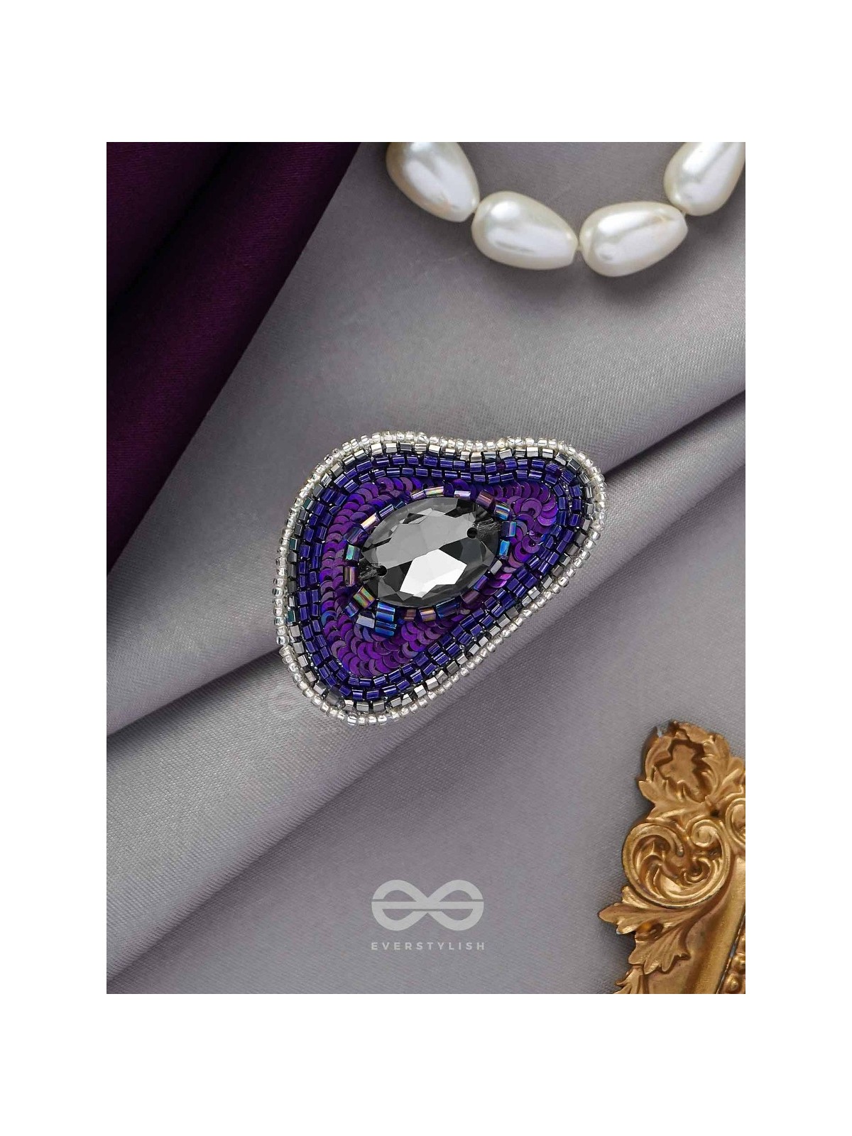 ANAVRITI - THE UNFURLING ELEGANCE - STONE, SEQUINS AND BEADS EMBROIDERED RING (PURPLE)