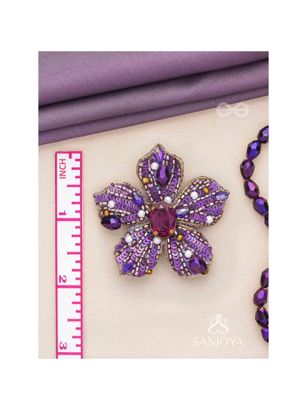 SVABHĀVIKA - THE NATURAL GRACE - STONE, SEQUINS AND PEARLS EMBROIDERED EARRINGS (PURPLE)