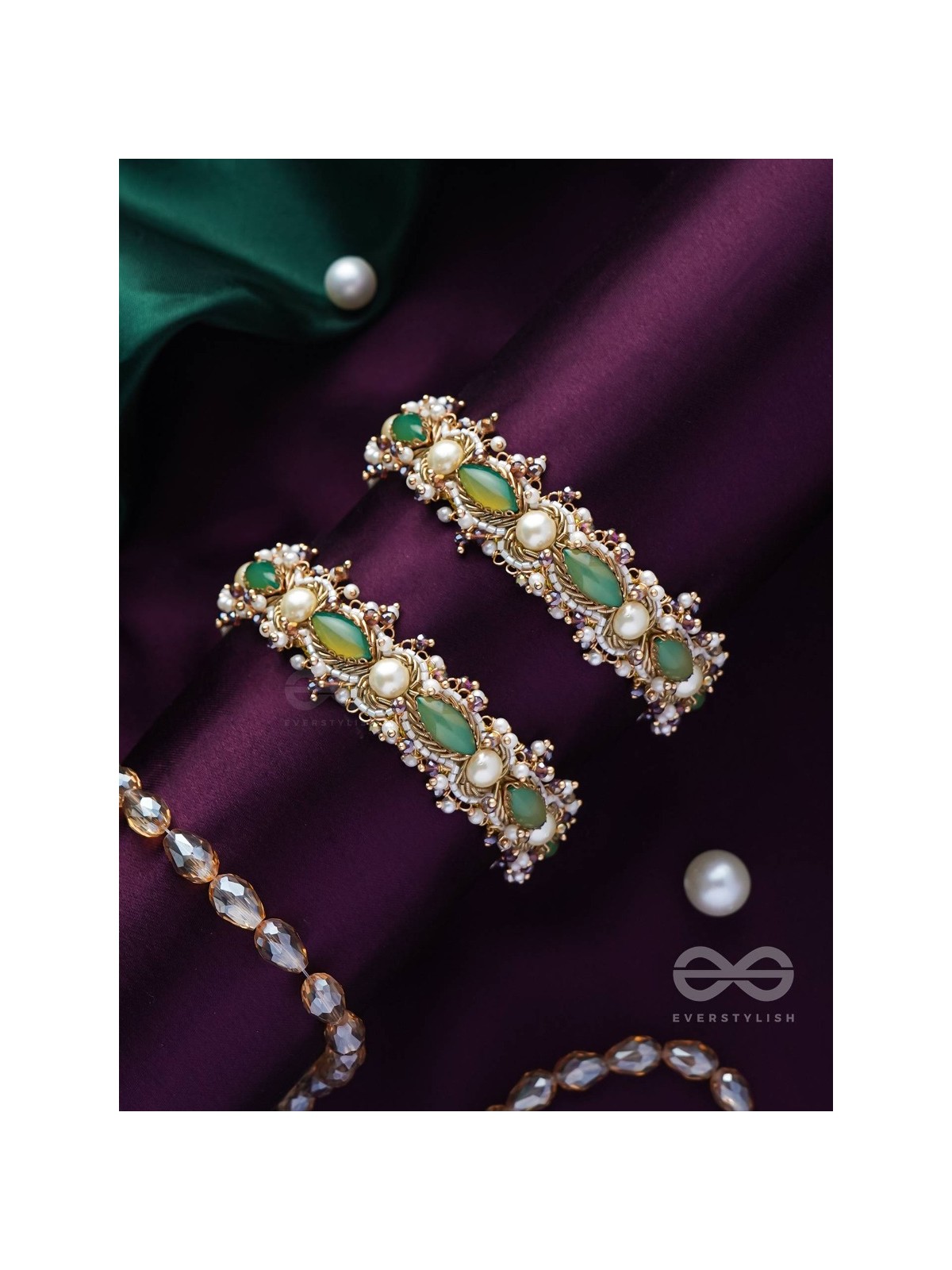 PARIVAHA - A ROYAL TREASURE - STONE AND BEADS EMBROIDERED BANGLES (SET OF 2)