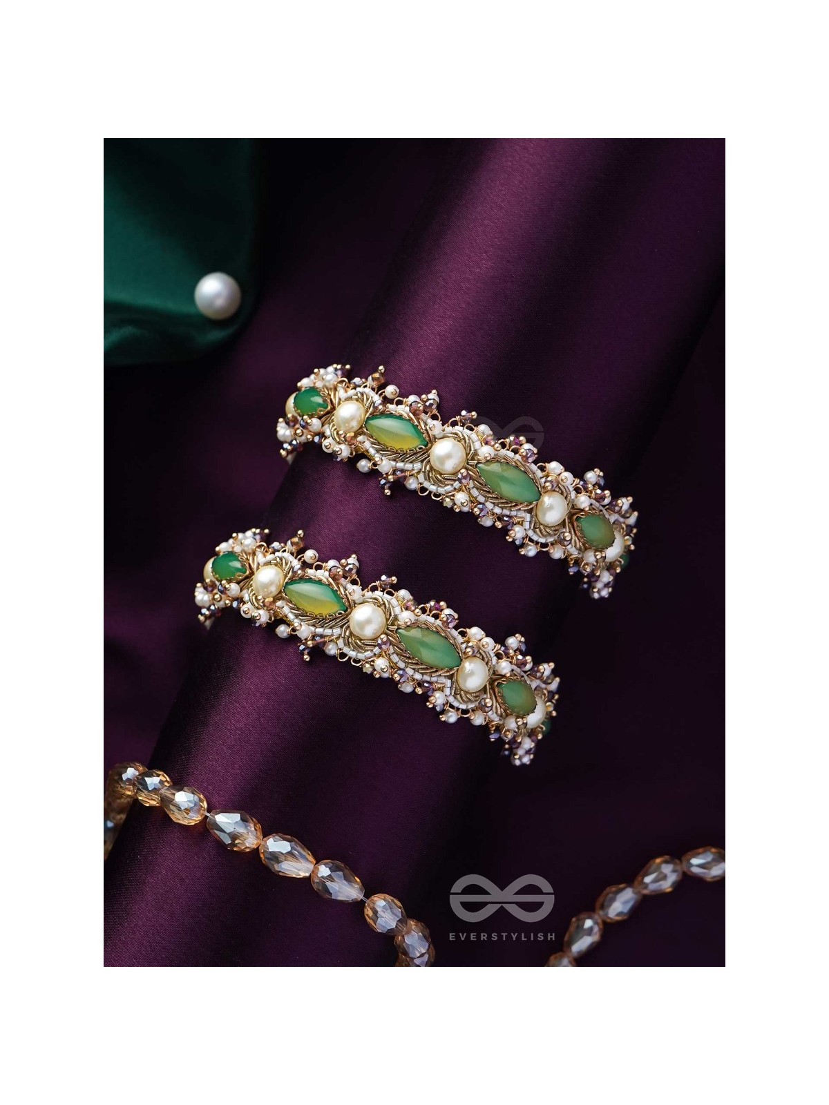 PARIVAHA - A ROYAL TREASURE - STONE AND BEADS EMBROIDERED BANGLES (SET OF 2)