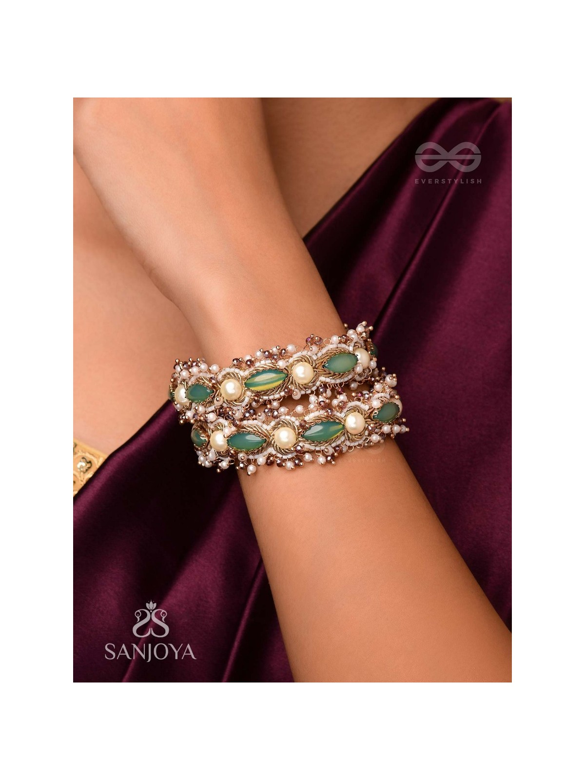 PARIVAHA - A ROYAL TREASURE - STONE AND BEADS EMBROIDERED BANGLES (SET OF 2)