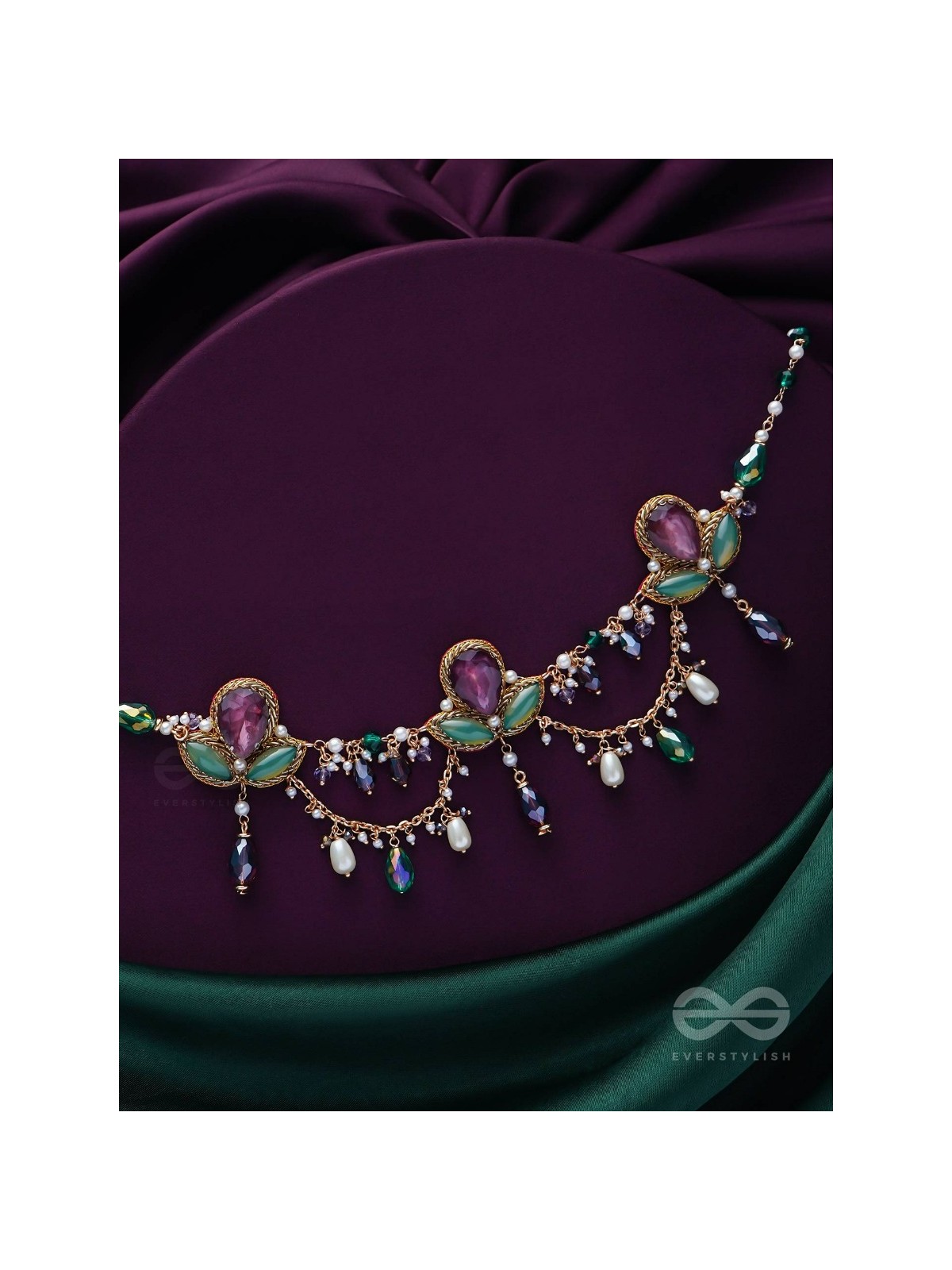 Aabharan - The Royal Ornament - Stones, Beads, Glass And Pearl Drop Embroidered Neckpiece With Anti-Tarnish Coating
