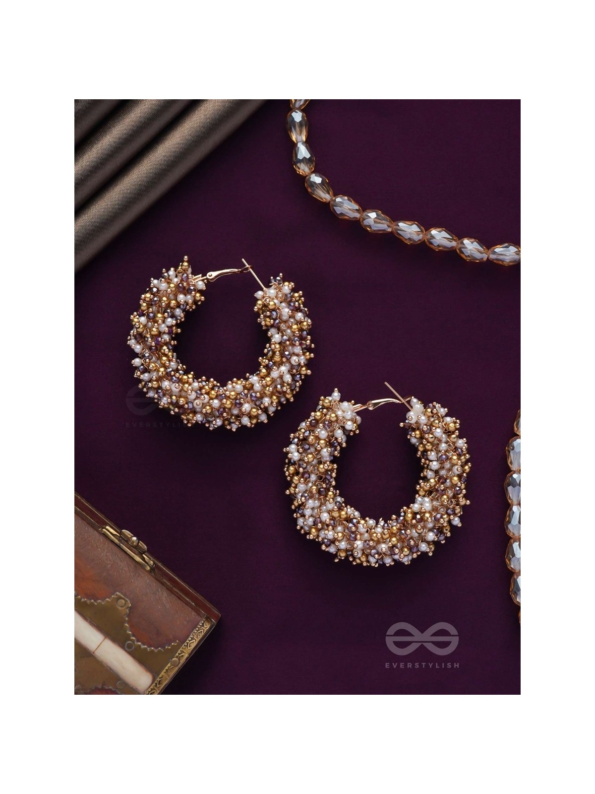 Vilokita - The Shining Garlands -Beaded Hand Embroidered Hoop Earrings