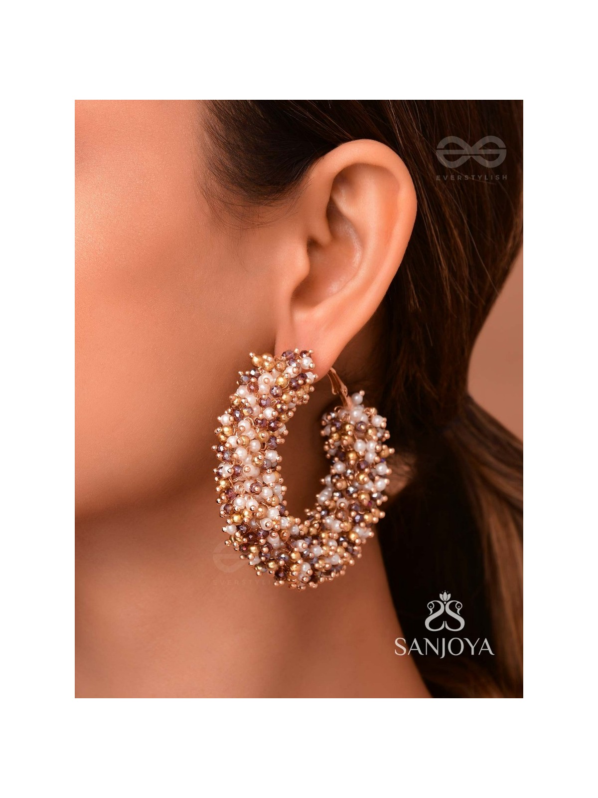 Vilokita - The Shining Garlands -Beaded Hand Embroidered Hoop Earrings