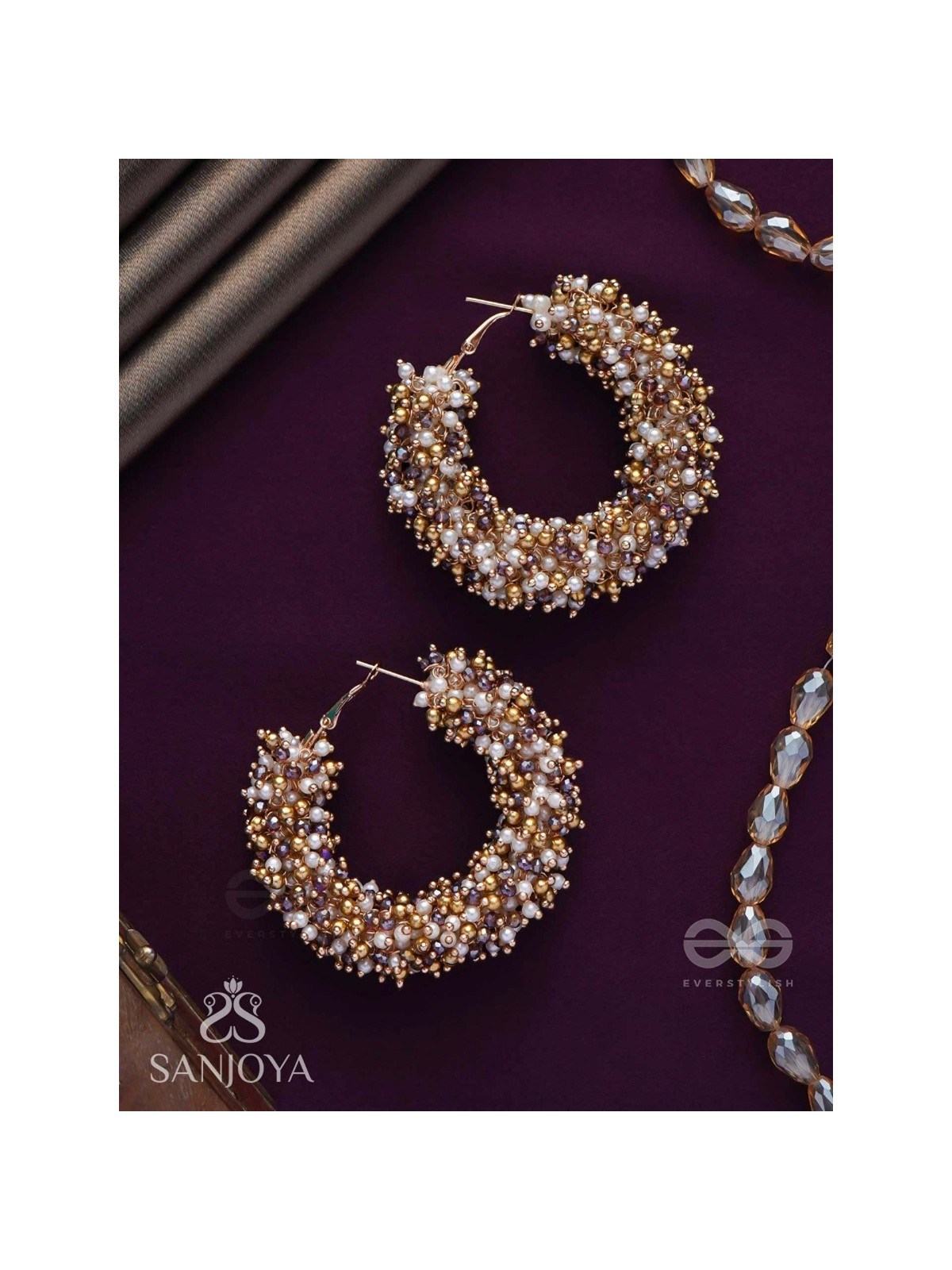 Vilokita - The Shining Garlands -Beaded Hand Embroidered Hoop Earrings