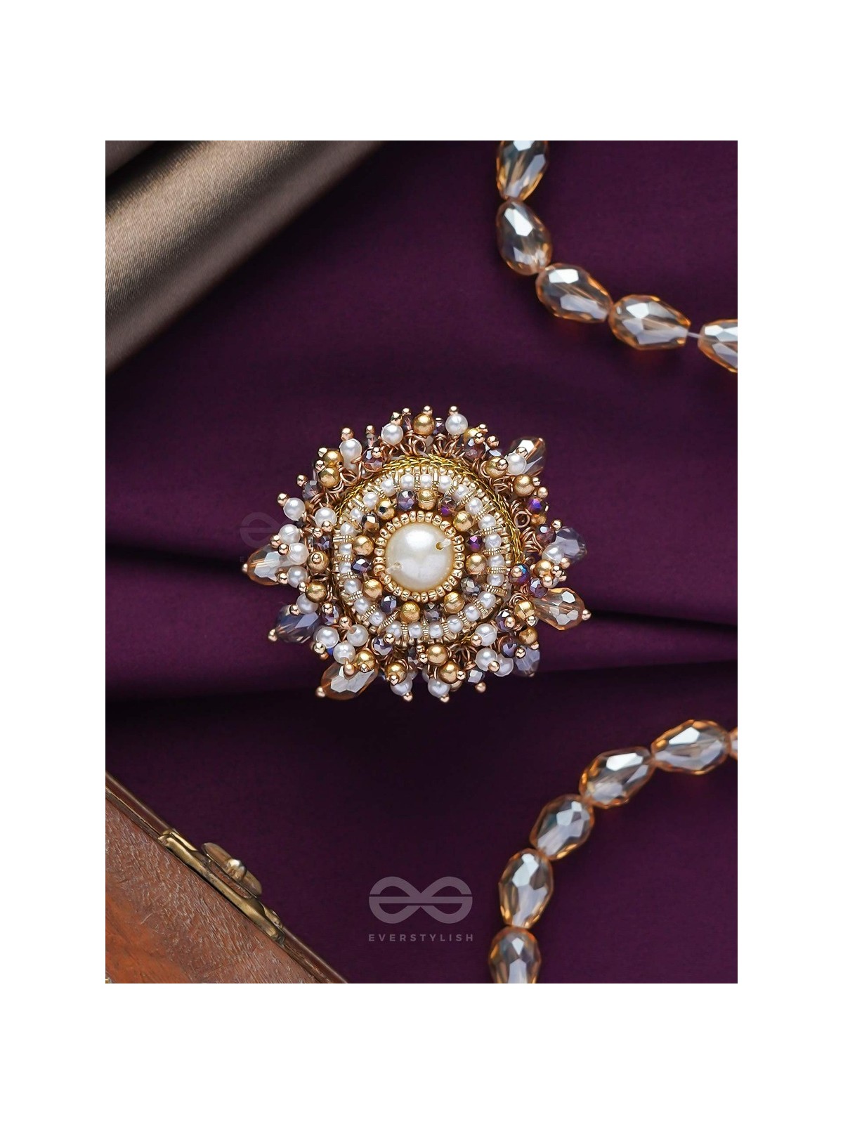 ANUKULIKA - THE REGAL BRILLIANCE - PEARLS AND BEADS EMBROIDERED RING