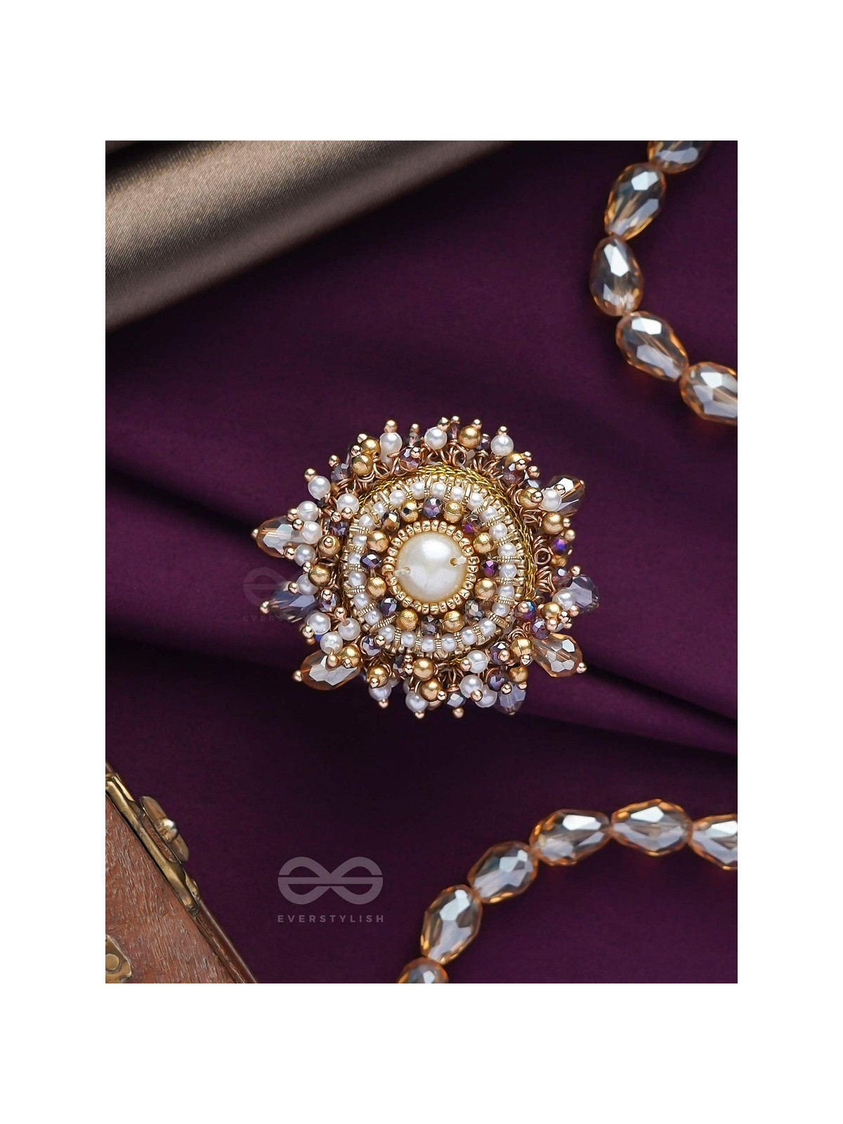 ANUKULIKA - THE REGAL BRILLIANCE - PEARLS AND BEADS EMBROIDERED RING