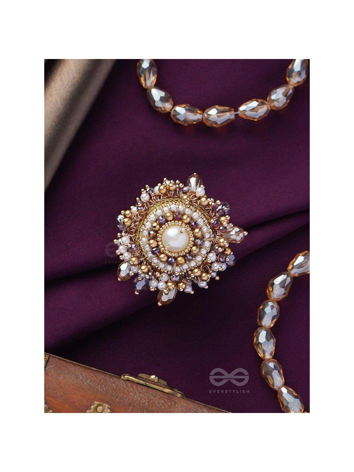 ANUKULIKA - THE REGAL BRILLIANCE - PEARLS AND BEADS EMBROIDERED RING