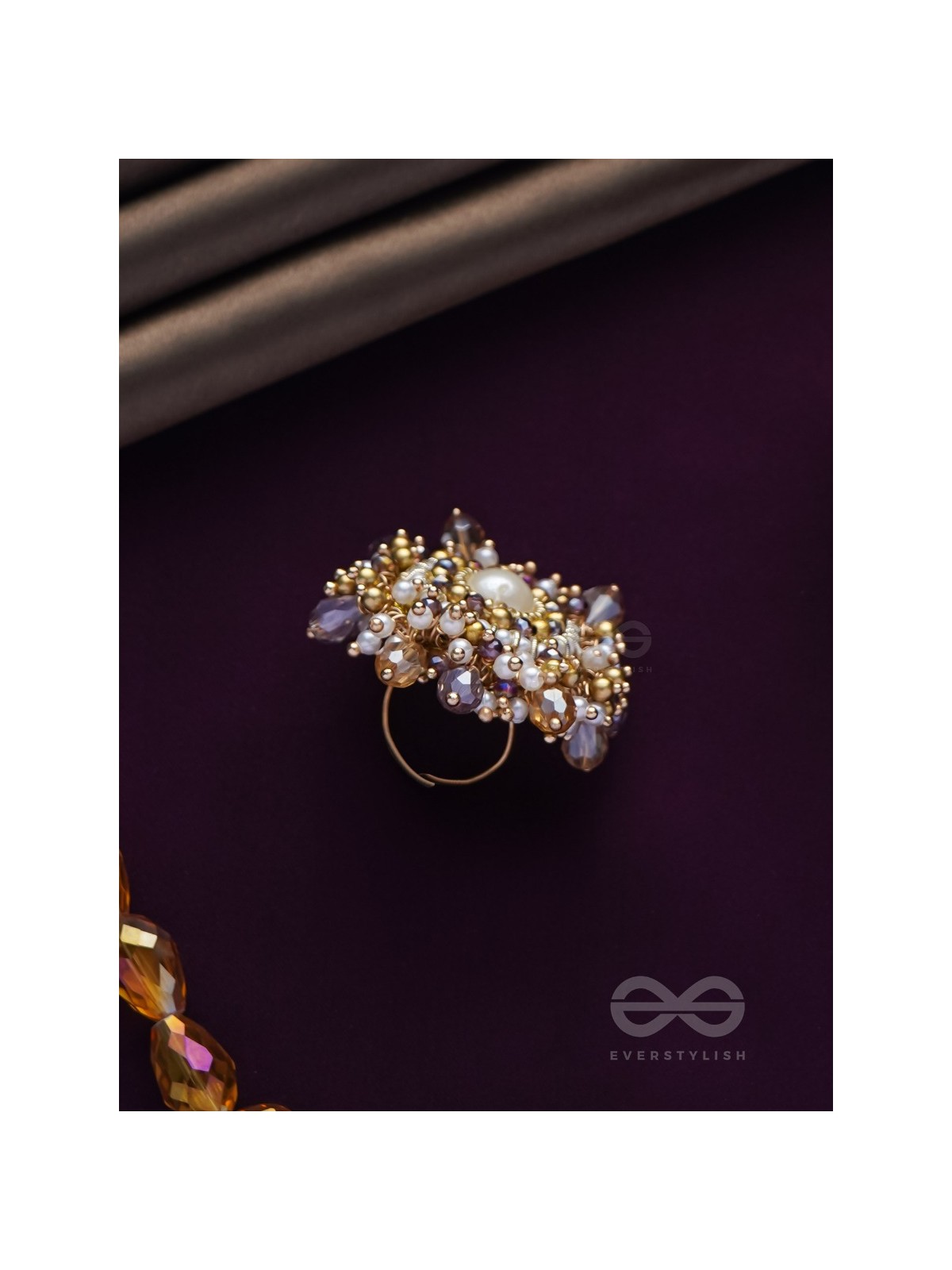 ANUKULIKA - THE REGAL BRILLIANCE - PEARLS AND BEADS EMBROIDERED RING