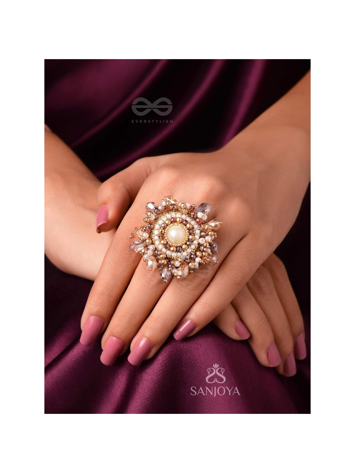 ANUKULIKA - THE REGAL BRILLIANCE - PEARLS AND BEADS EMBROIDERED RING