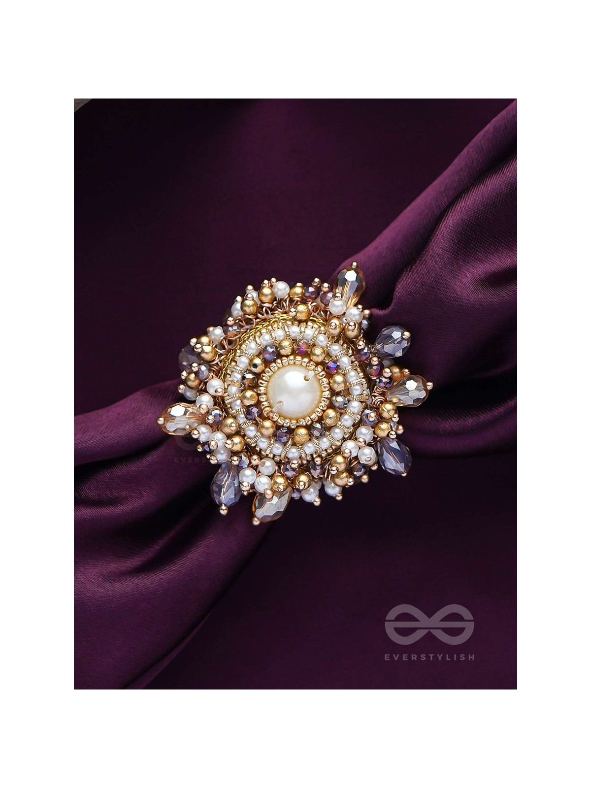 ANUKULIKA - THE REGAL BRILLIANCE - PEARLS AND BEADS EMBROIDERED RING