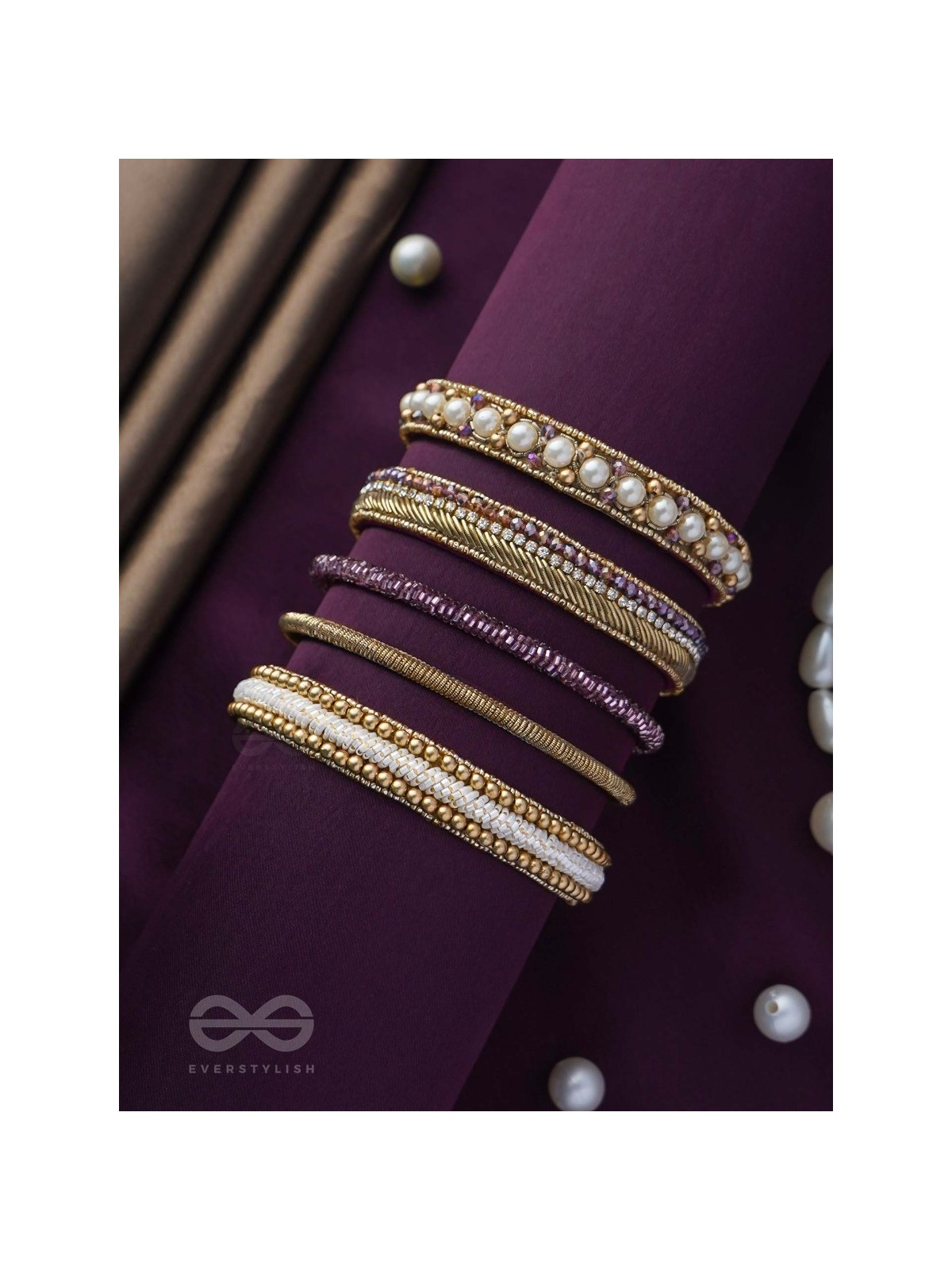 AVIBHA - THE SHINY GALAXY - PEARLS, BEADS AND CUTDANA EMBROIDERED BANGLES (SET OF 5)
